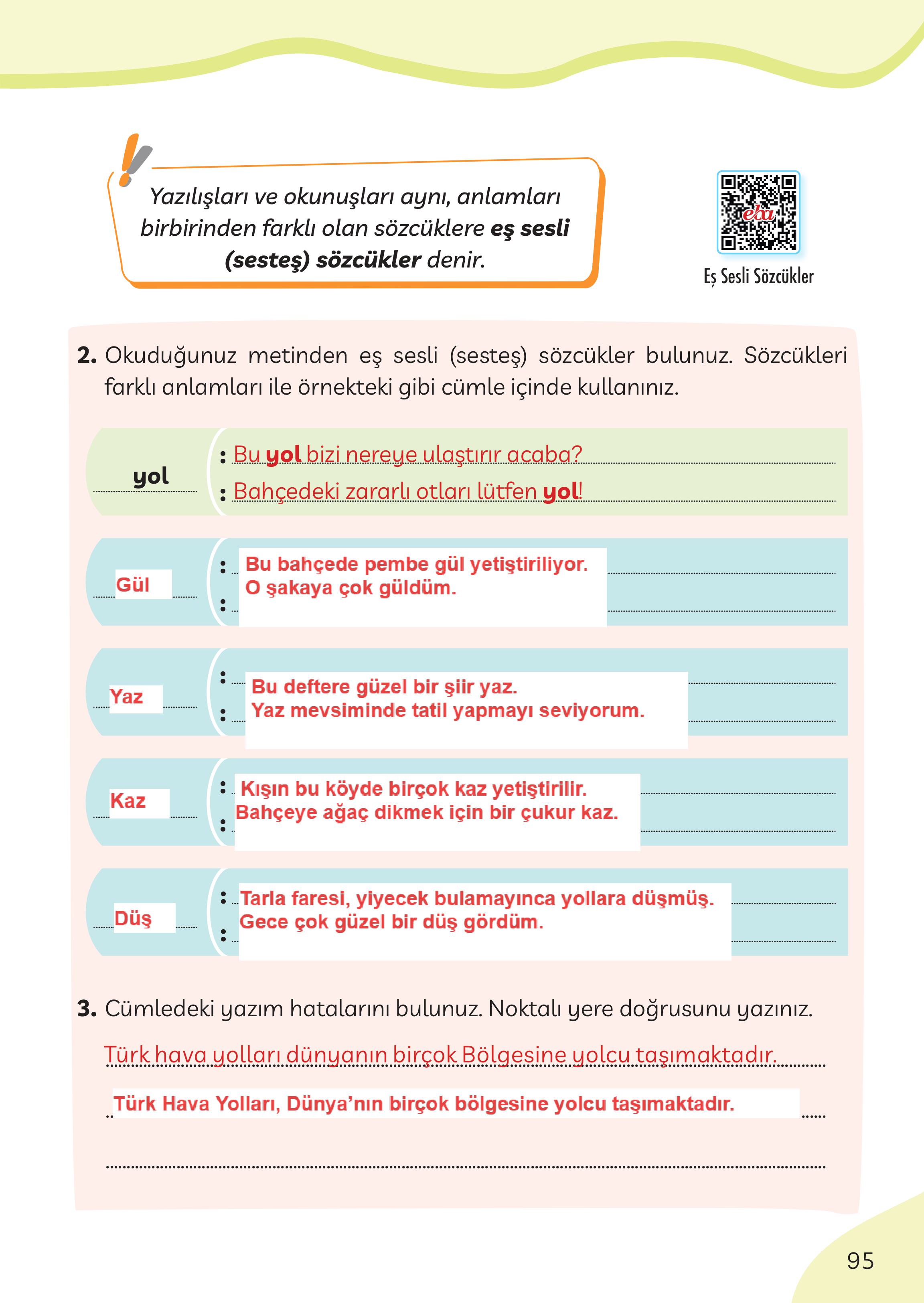 3. Sınıf Meb Yayınları Türkçe Ders Kitabı Sayfa 95 Cevapları 3. Sınıf Meb Yayınları Türkçe Ders Kitabı Sayfa 95 Cevapları