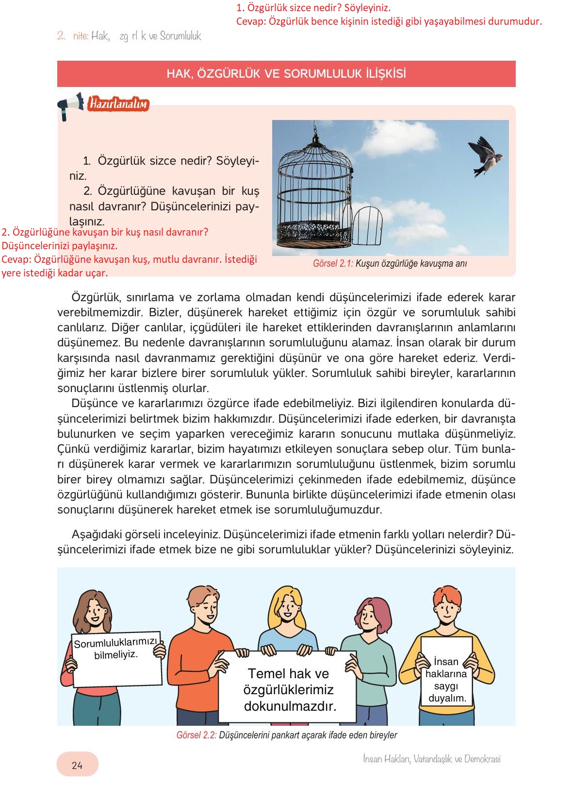 4. Sınıf Hecce Yayıncılık İnsan Hakları Yurttaşlık Ve Demokrasi Ders Kitabı Sayfa 24 Cevapları