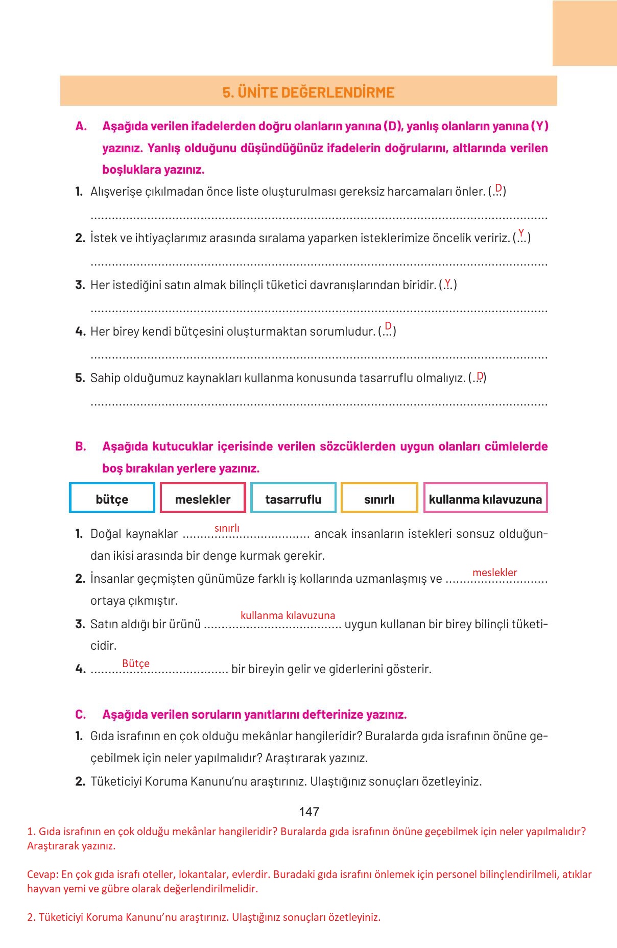 4. Sınıf Hecce Yayıncılık Sosyal Bilgiler Ders Kitabı Sayfa 147 Cevapları