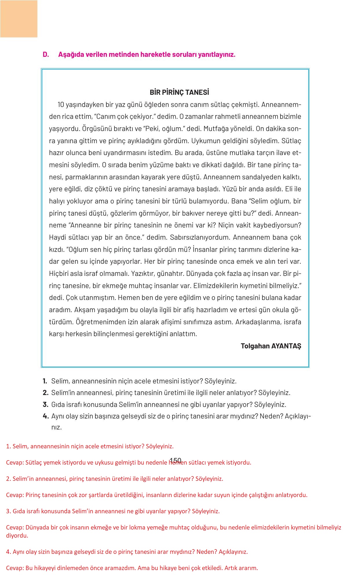 4. Sınıf Hecce Yayıncılık Sosyal Bilgiler Ders Kitabı Sayfa 150 Cevapları