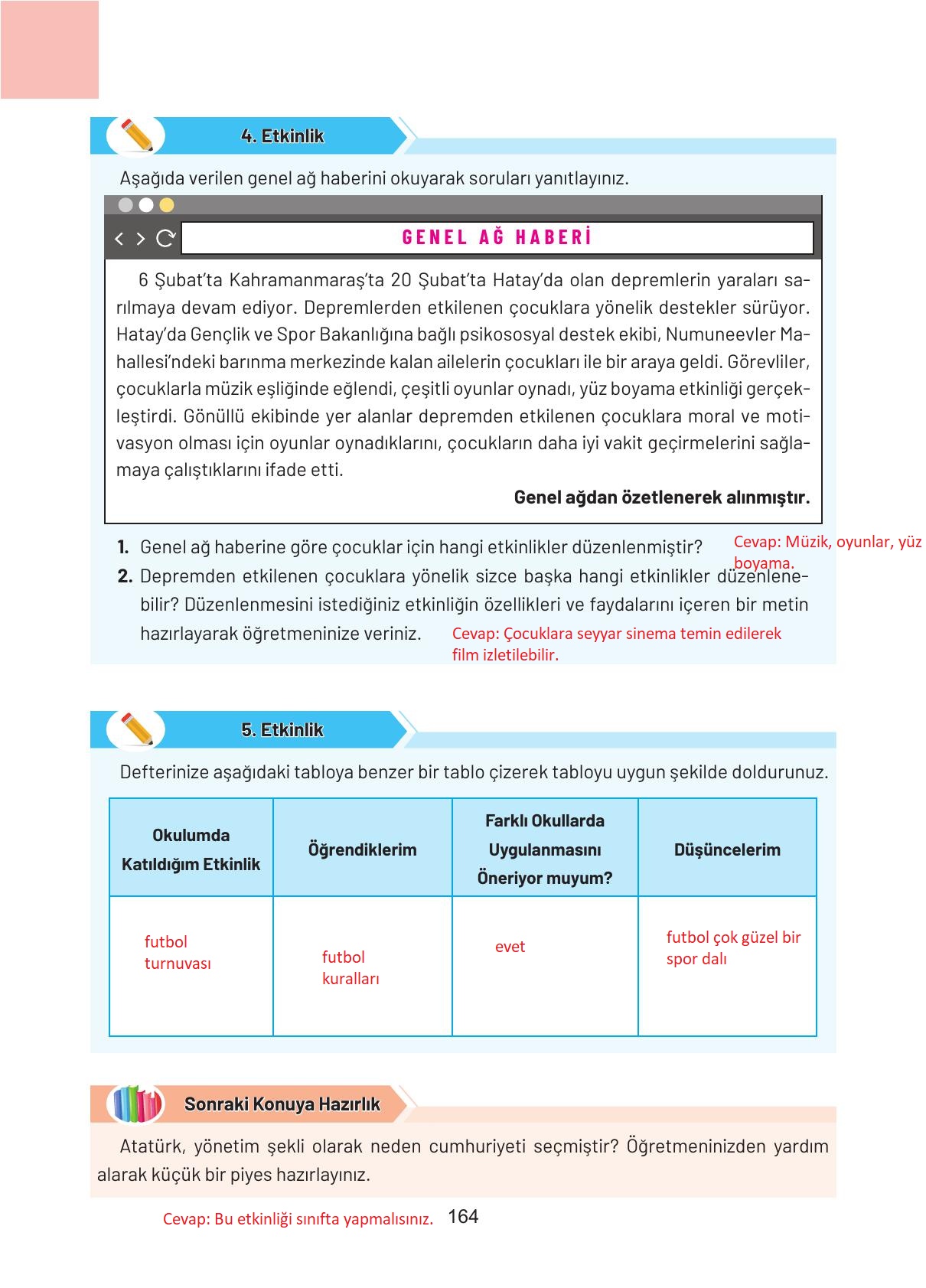 4. Sınıf Hecce Yayıncılık Sosyal Bilgiler Ders Kitabı Sayfa 164 Cevapları
