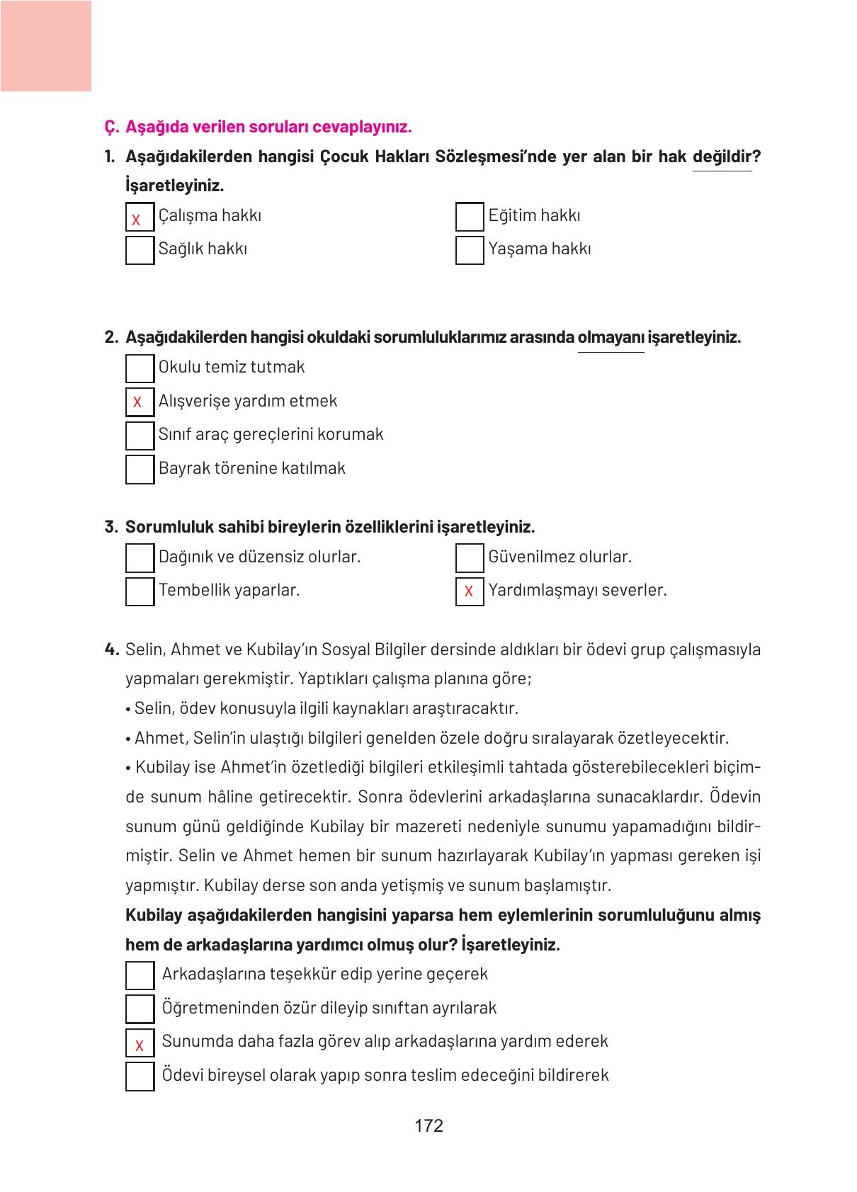 4. Sınıf Hecce Yayıncılık Sosyal Bilgiler Ders Kitabı Sayfa 172 Cevapları