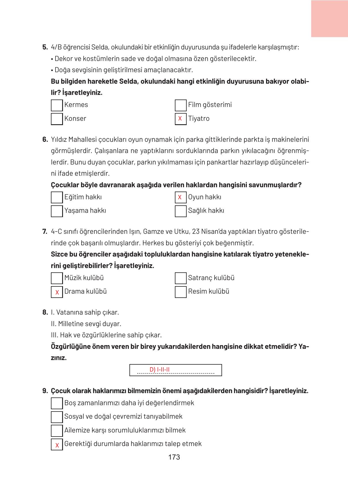 4. Sınıf Hecce Yayıncılık Sosyal Bilgiler Ders Kitabı Sayfa 173 Cevapları