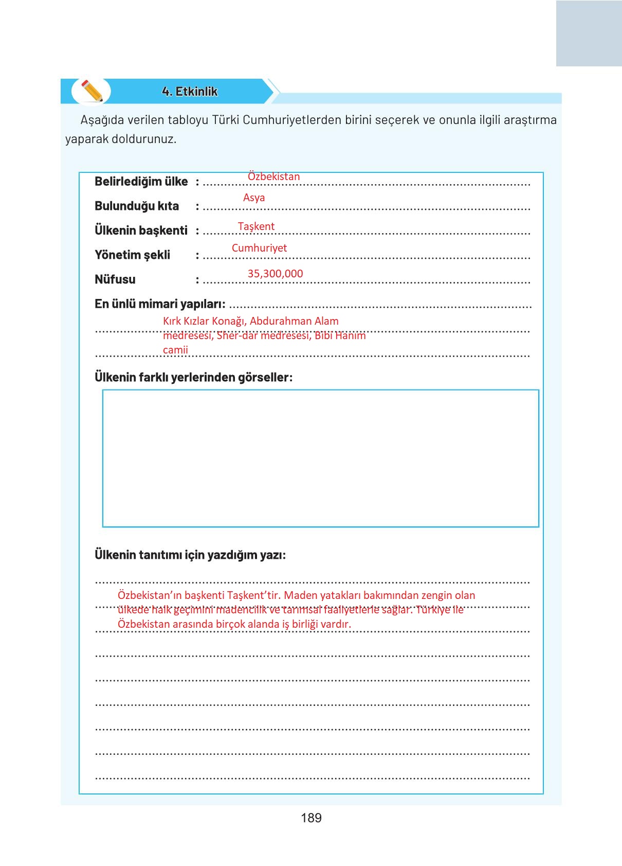 4. Sınıf Hecce Yayıncılık Sosyal Bilgiler Ders Kitabı Sayfa 189 Cevapları