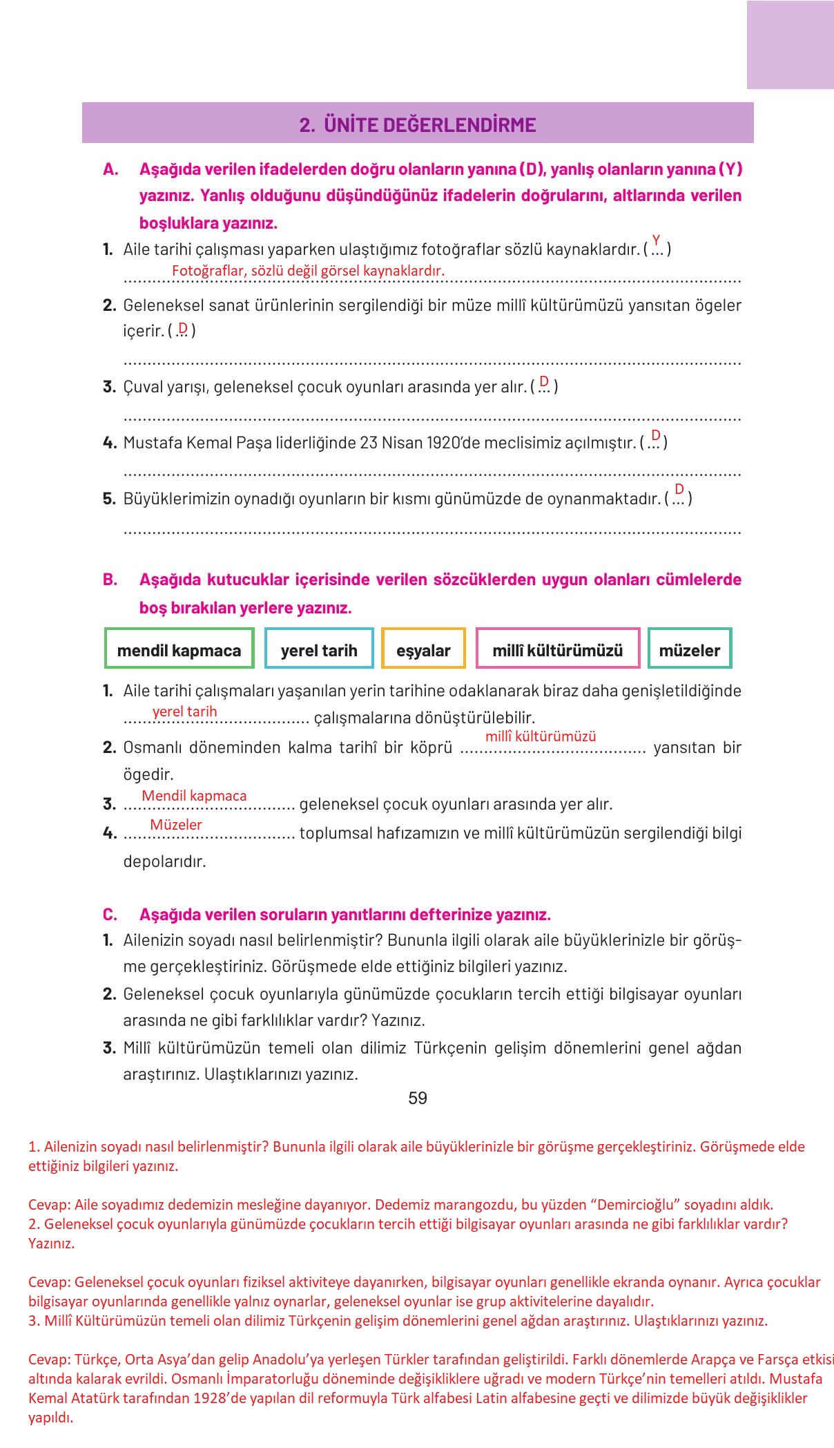 4. Sınıf Hecce Yayıncılık Sosyal Bilgiler Ders Kitabı Sayfa 59 Cevapları