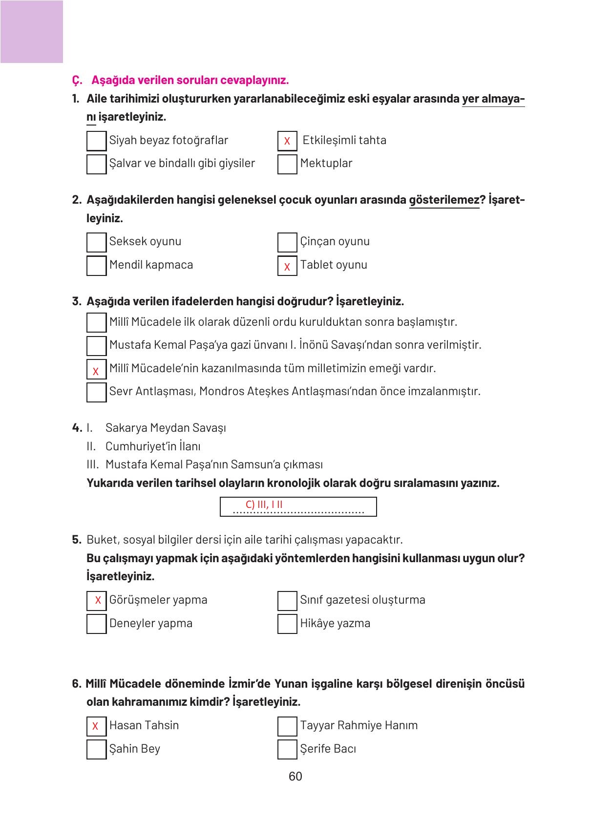4. Sınıf Hecce Yayıncılık Sosyal Bilgiler Ders Kitabı Sayfa 60 Cevapları