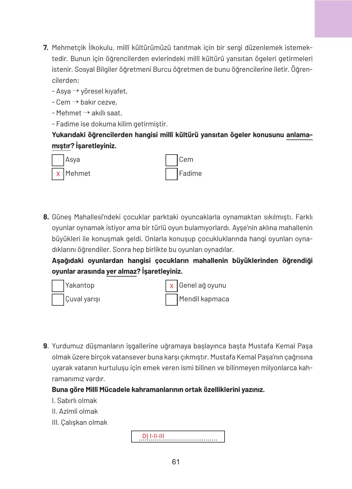 4. Sınıf Hecce Yayıncılık Sosyal Bilgiler Ders Kitabı Sayfa 61 Cevapları