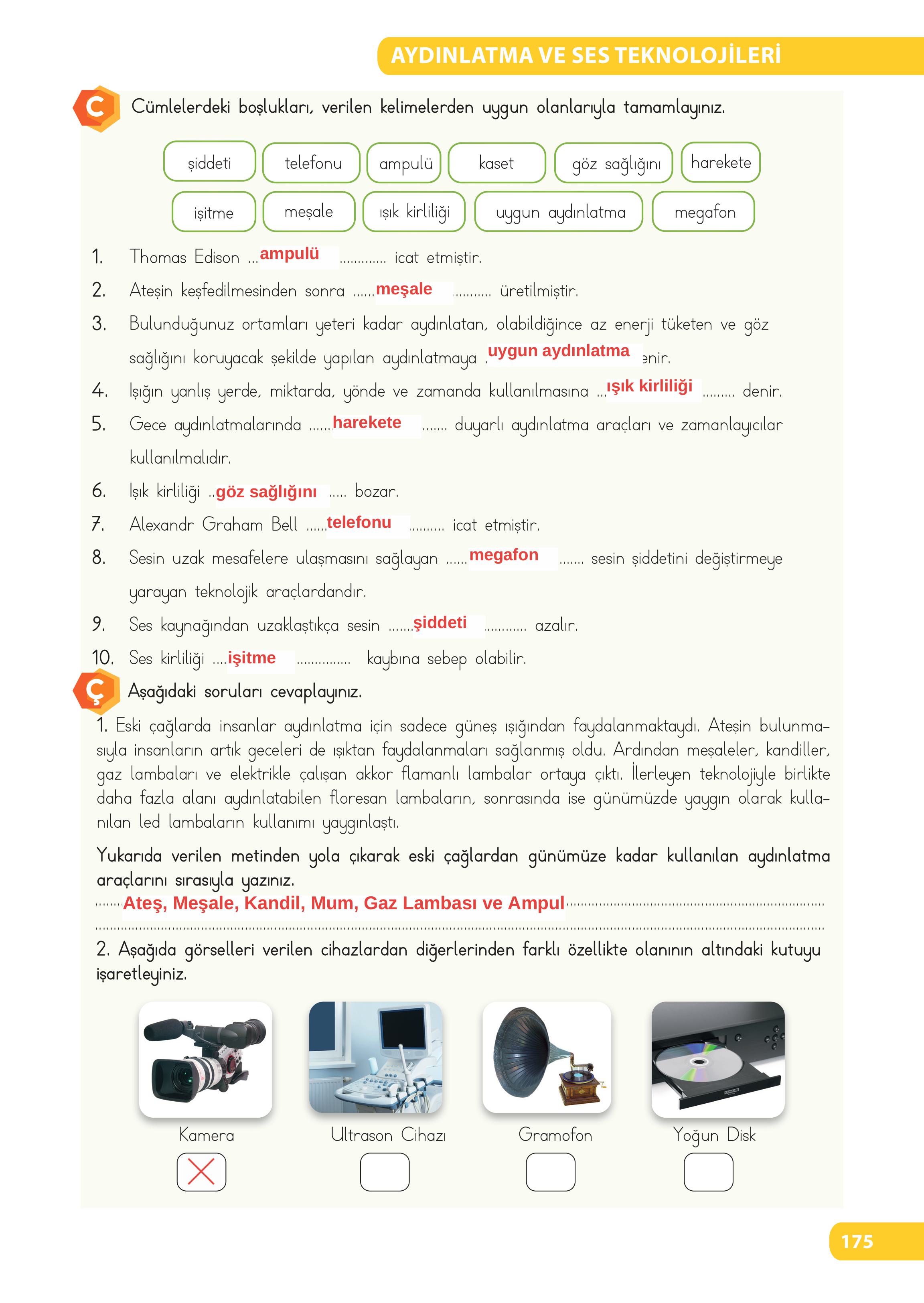 4. Sınıf Meb Yayınları Fen Bilimleri Ders Kitabı Sayfa 175 Cevapları 4. Sınıf Meb Yayınları Fen Bilimleri Ders Kitabı Sayfa 175 Cevapları