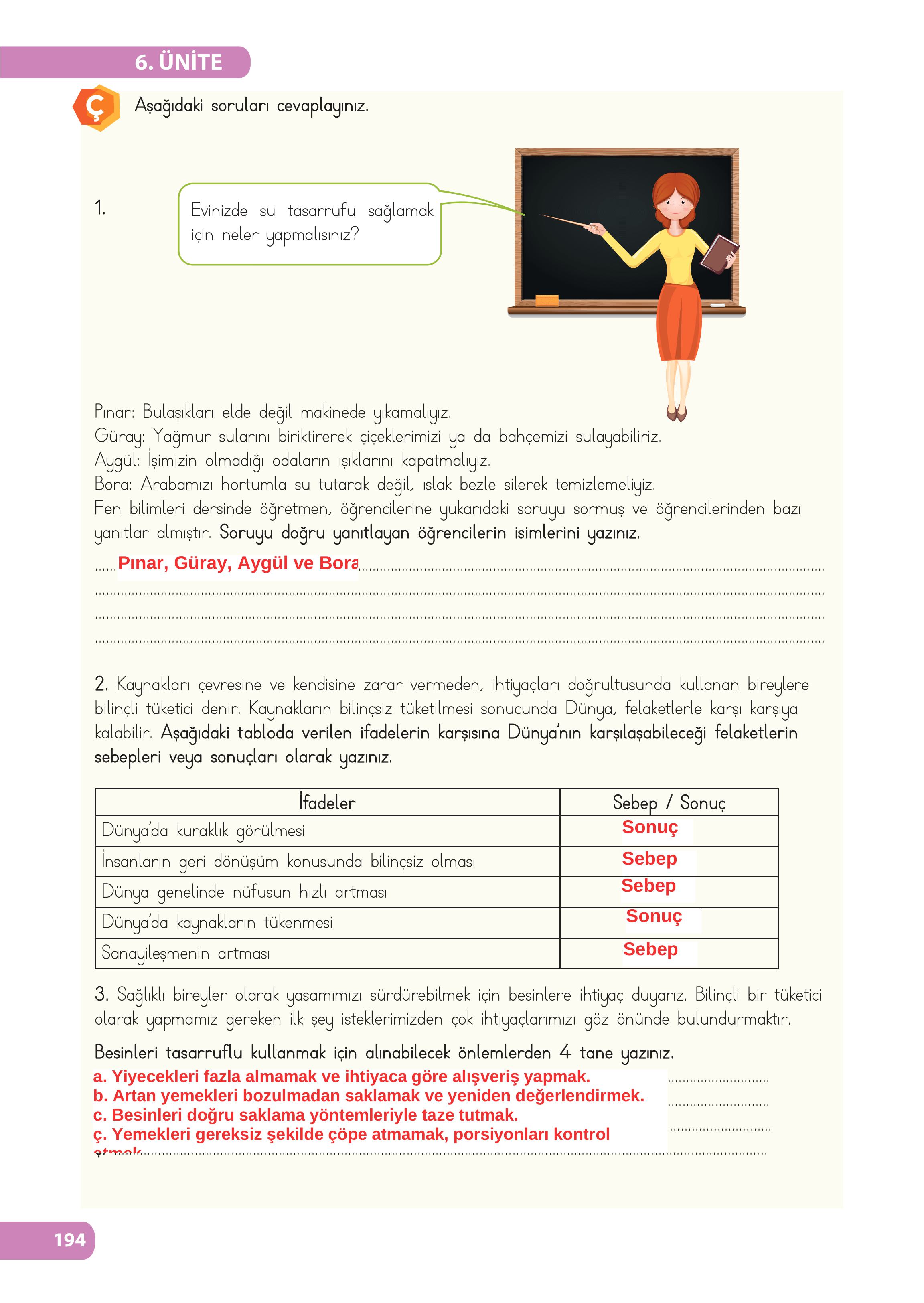 4. Sınıf Meb Yayınları Fen Bilimleri Ders Kitabı Sayfa 194 Cevapları