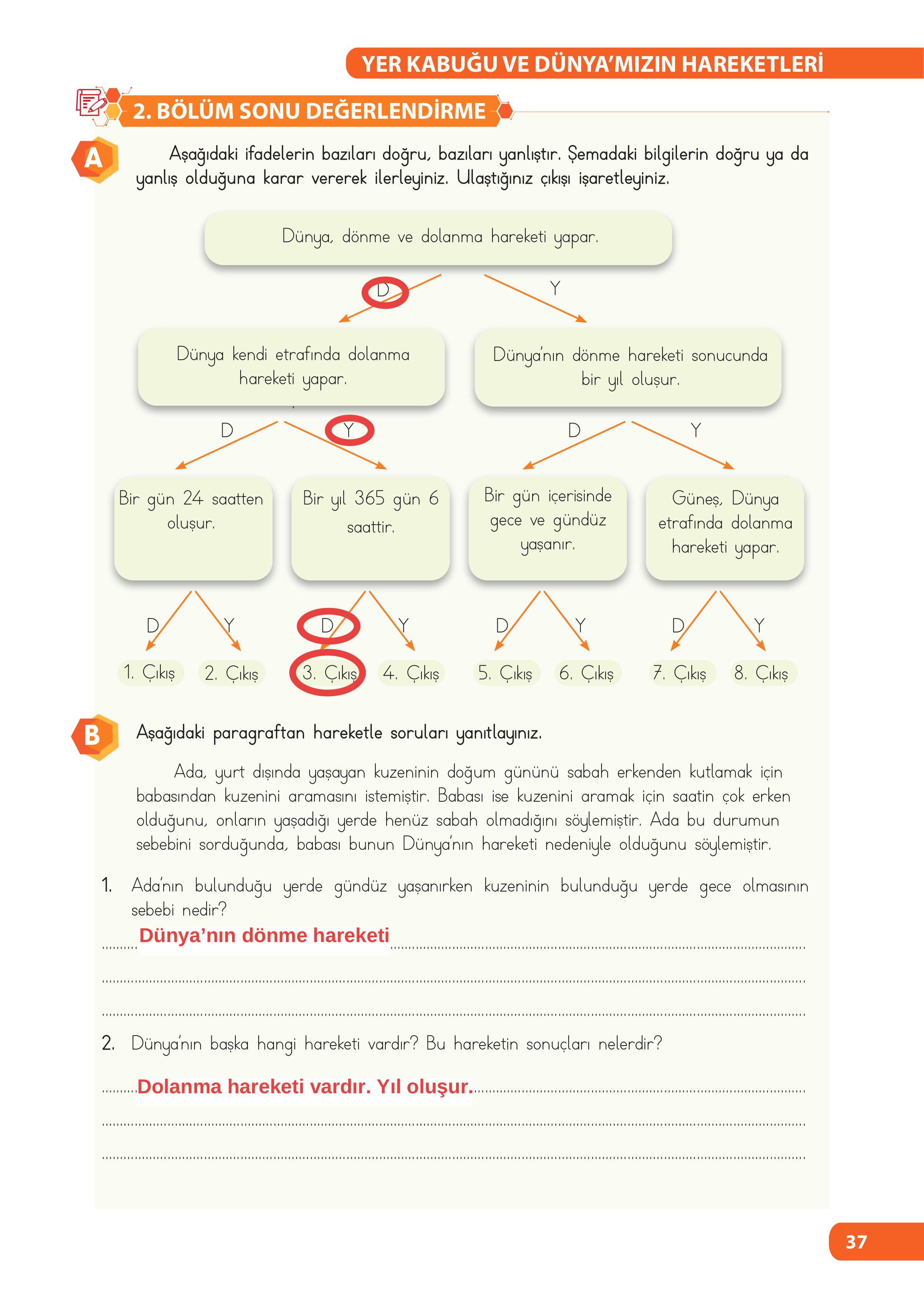 4. Sınıf Meb Yayınları Fen Bilimleri Ders Kitabı Sayfa 37 Cevapları