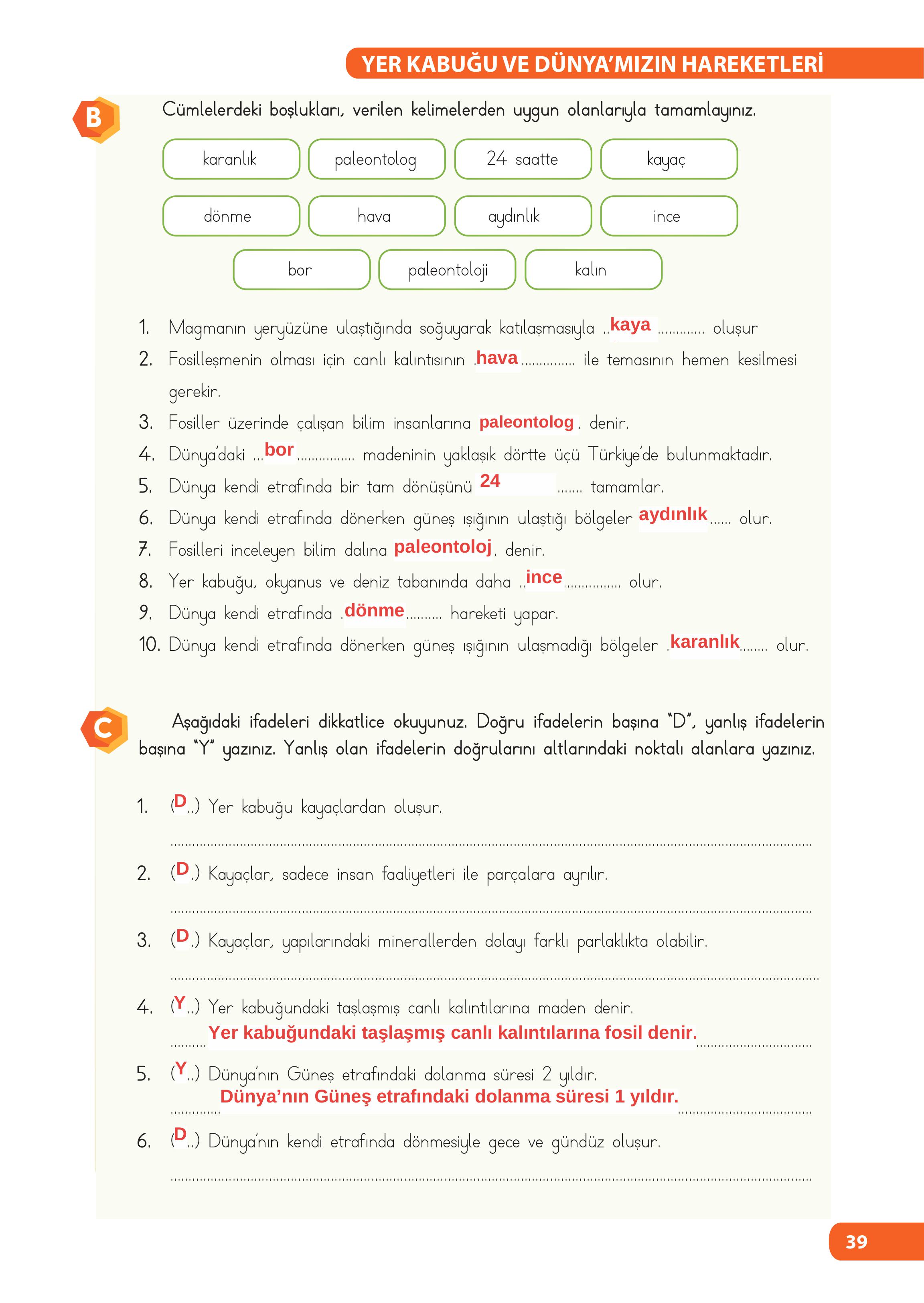 4. Sınıf Meb Yayınları Fen Bilimleri Ders Kitabı Sayfa 39 Cevapları 4. Sınıf Meb Yayınları Fen Bilimleri Ders Kitabı Sayfa 39 Cevapları