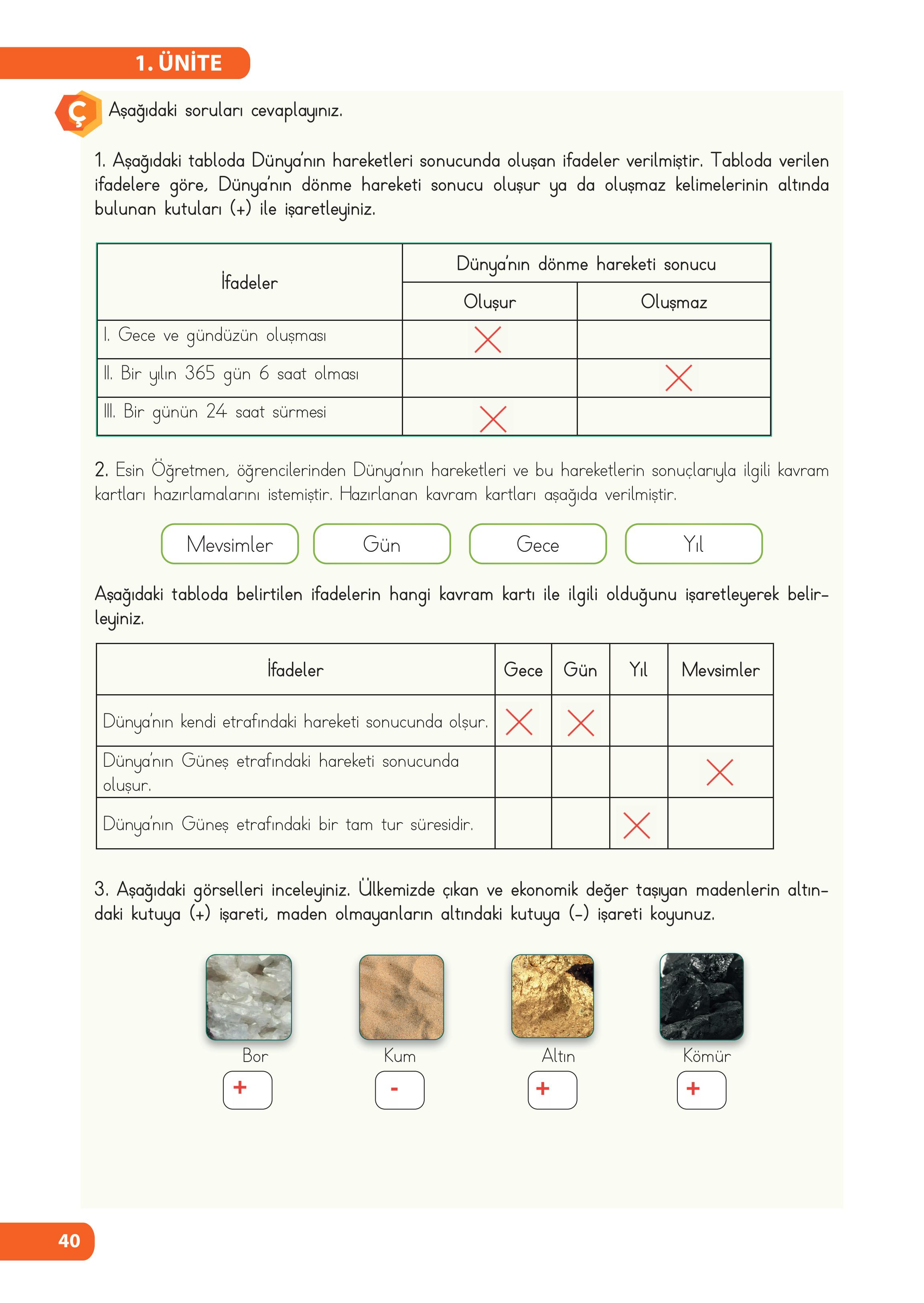 4. Sınıf Meb Yayınları Fen Bilimleri Ders Kitabı Sayfa 40 Cevapları