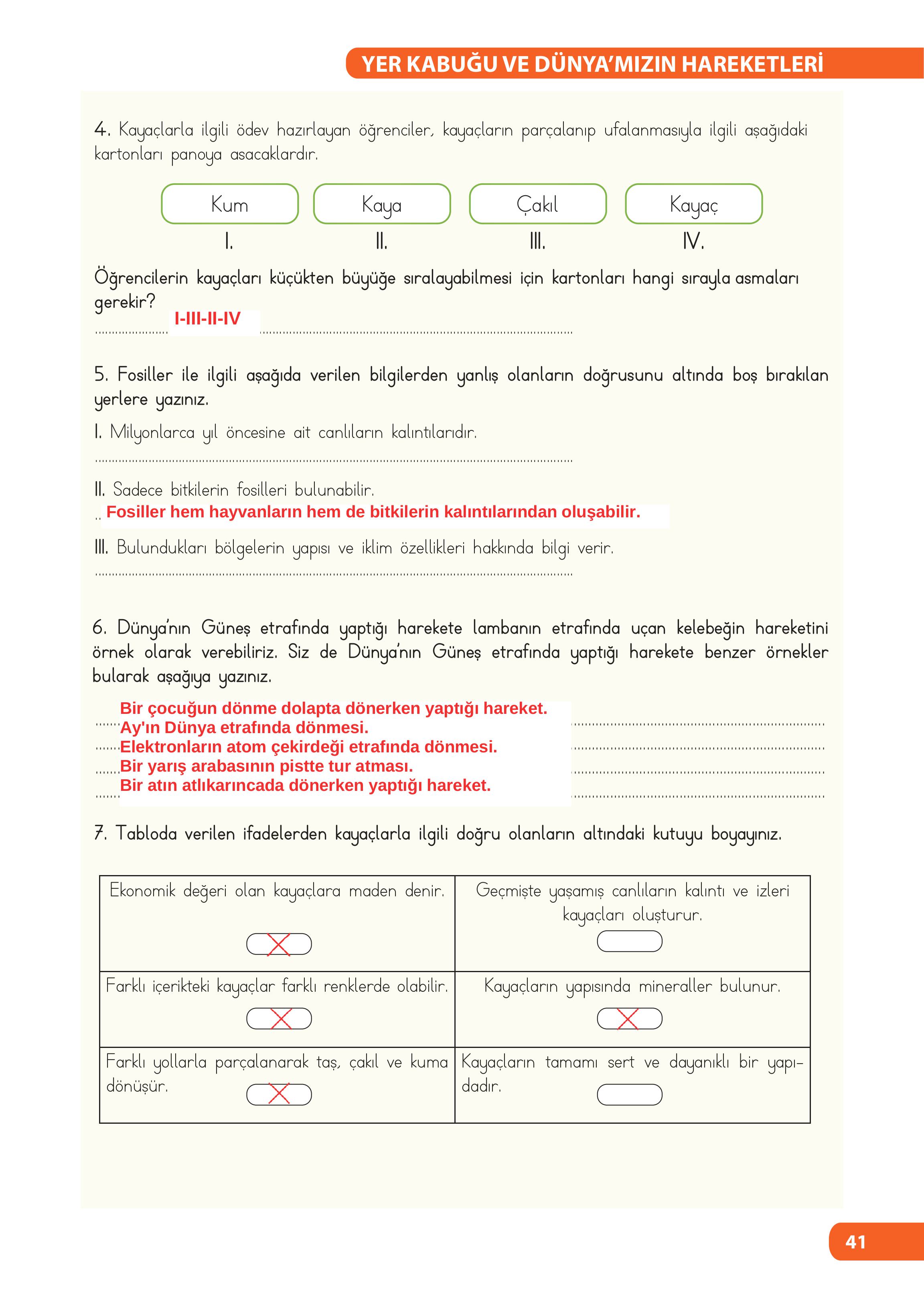 4. Sınıf Meb Yayınları Fen Bilimleri Ders Kitabı Sayfa 41 Cevapları