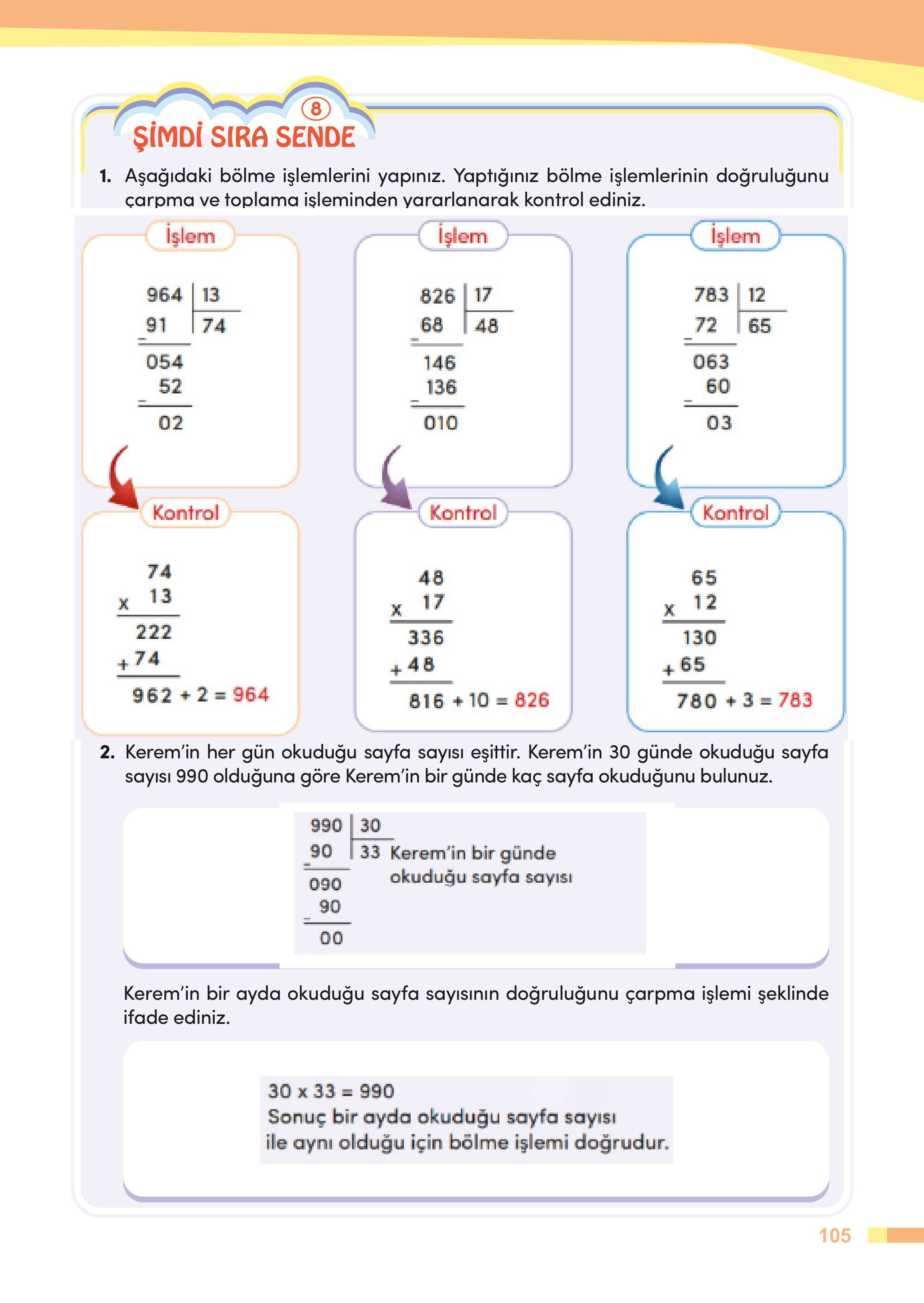 4. Sınıf Meb Yayınları Matematik Ders Kitabı Sayfa 105 Cevapları