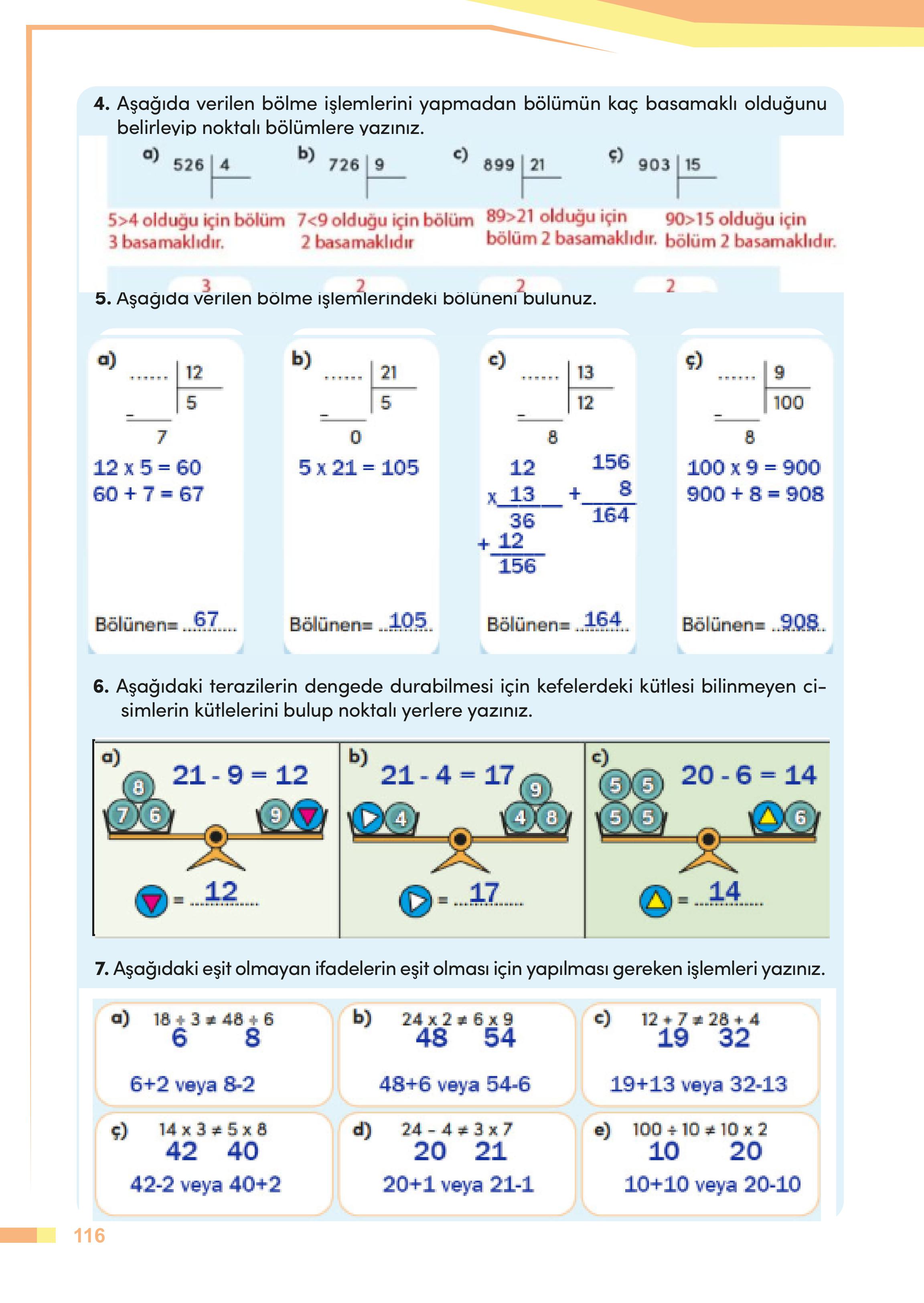 4. Sınıf Meb Yayınları Matematik Ders Kitabı Sayfa 116 Cevapları