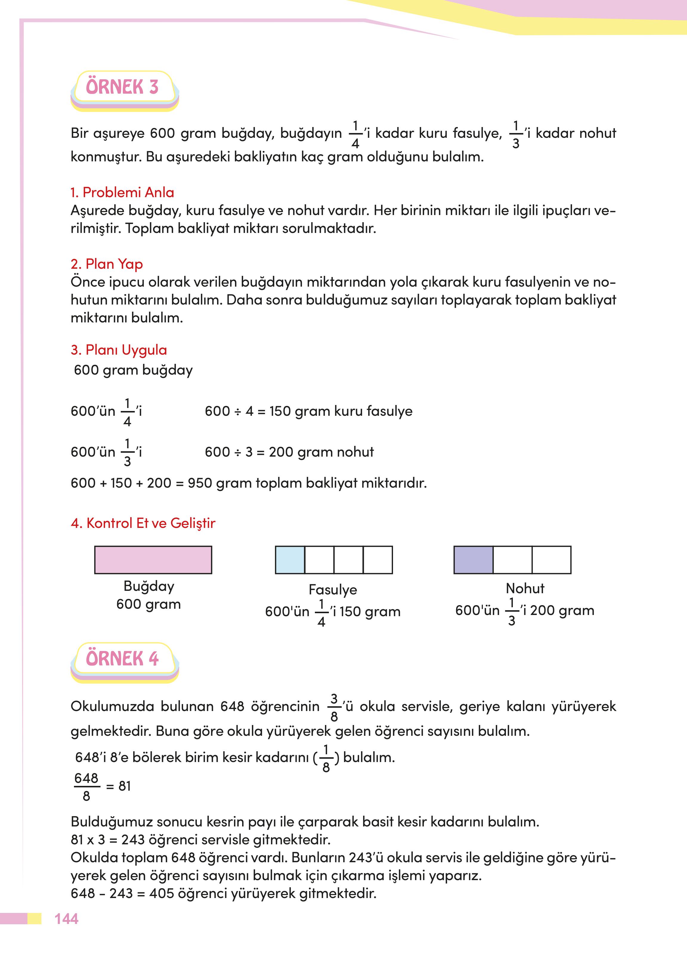 4. Sınıf Meb Yayınları Matematik Ders Kitabı Sayfa 144 Cevapları