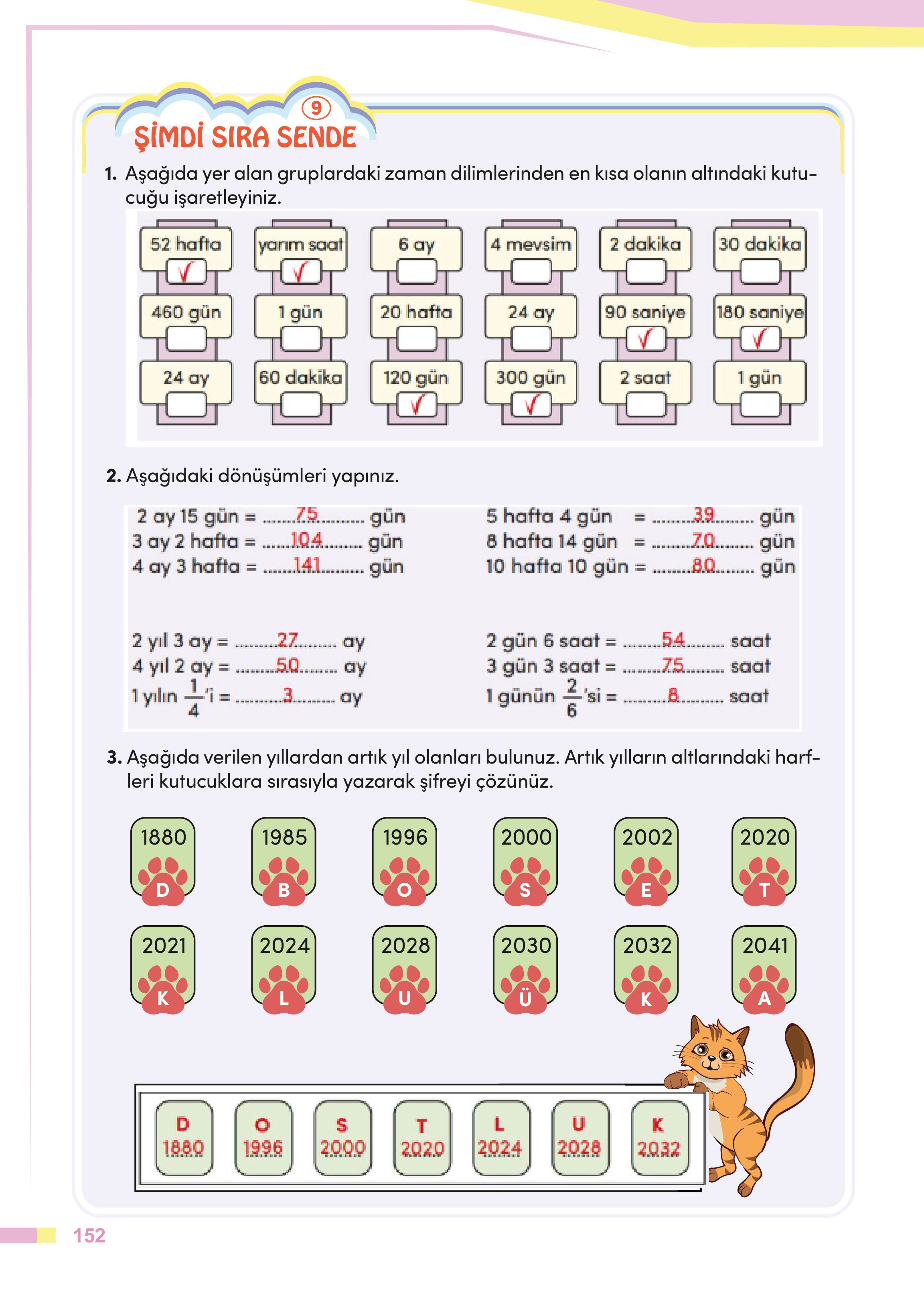 4. Sınıf Meb Yayınları Matematik Ders Kitabı Sayfa 152 Cevapları