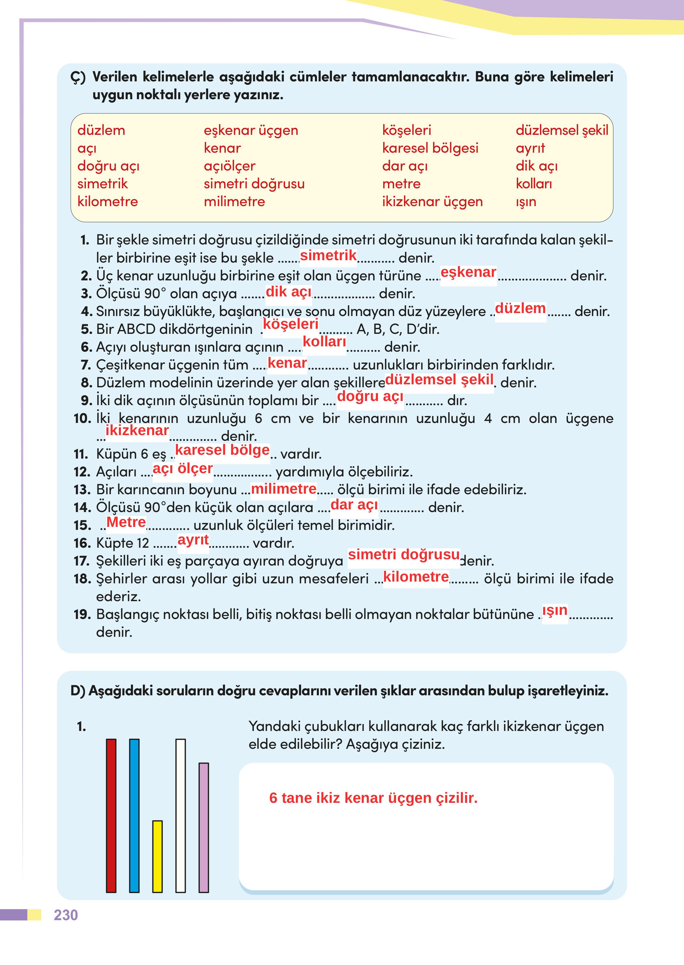 4. Sınıf Meb Yayınları Matematik Ders Kitabı Sayfa 230 Cevapları