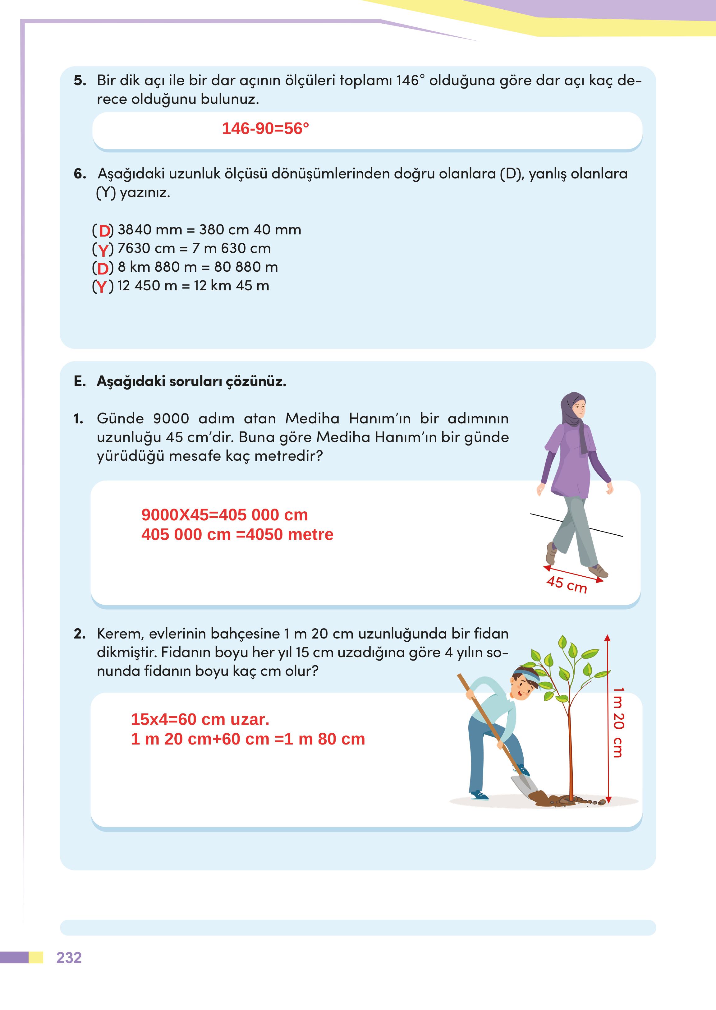 4. Sınıf Meb Yayınları Matematik Ders Kitabı Sayfa 232 Cevapları