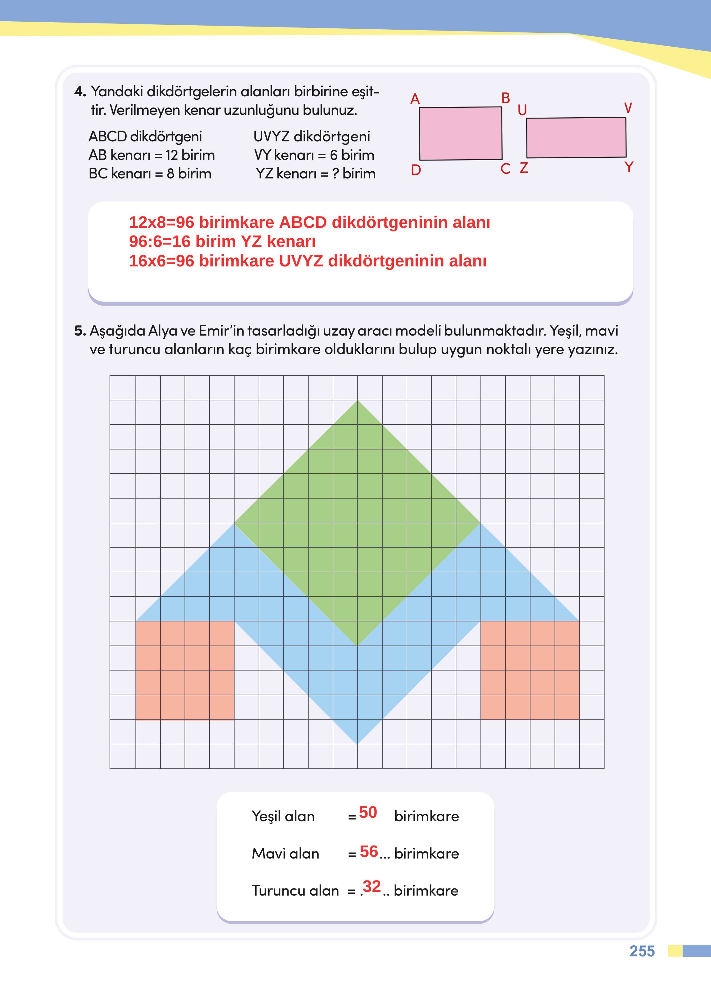 4. Sınıf Meb Yayınları Matematik Ders Kitabı Sayfa 255 Cevapları