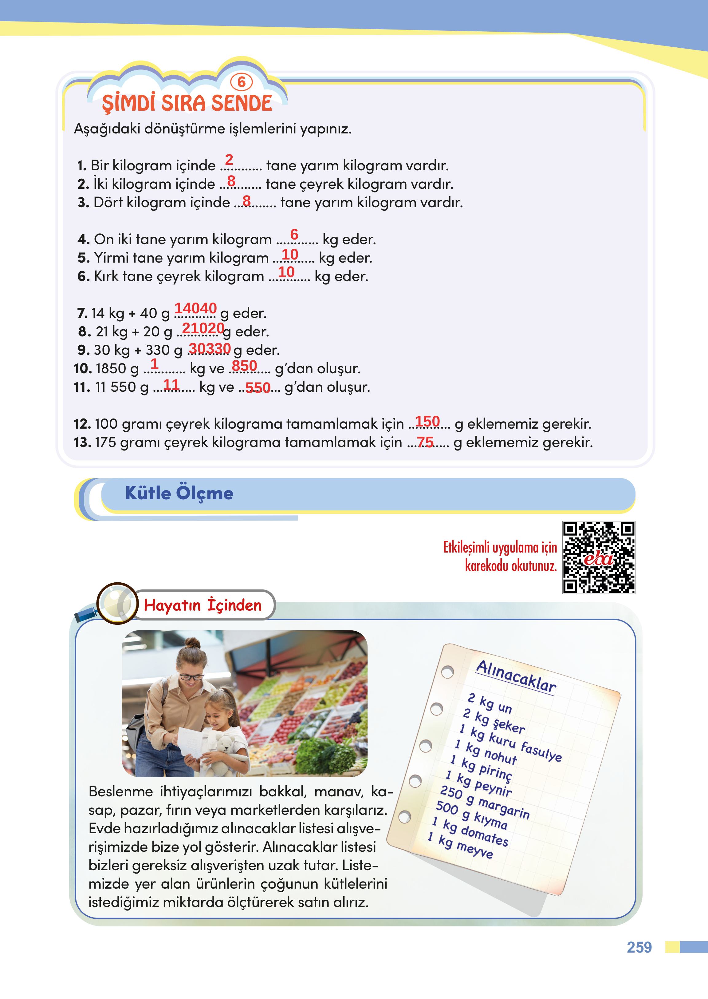 4. Sınıf Meb Yayınları Matematik Ders Kitabı Sayfa 259 Cevapları