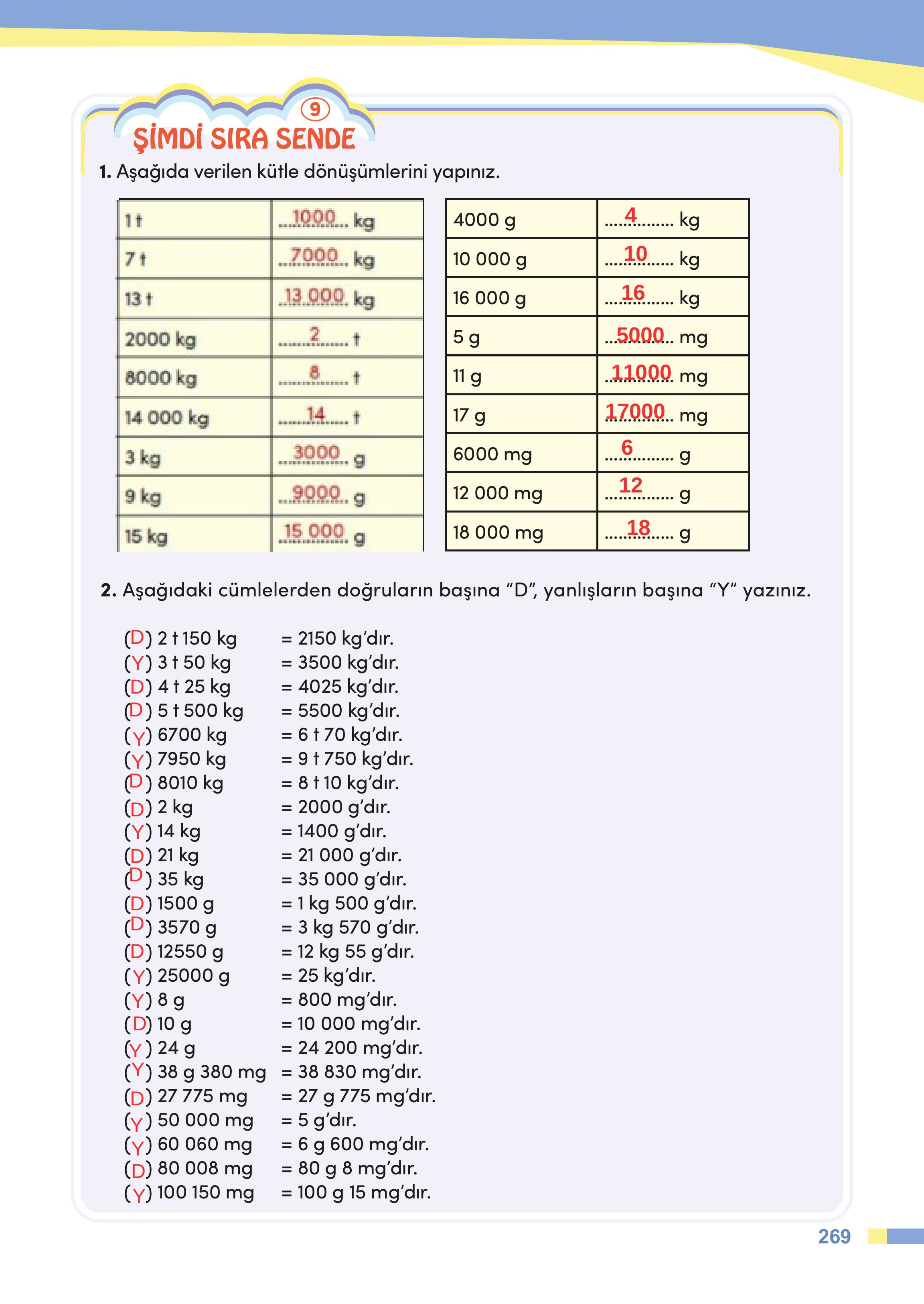4. Sınıf Meb Yayınları Matematik Ders Kitabı Sayfa 269 Cevapları