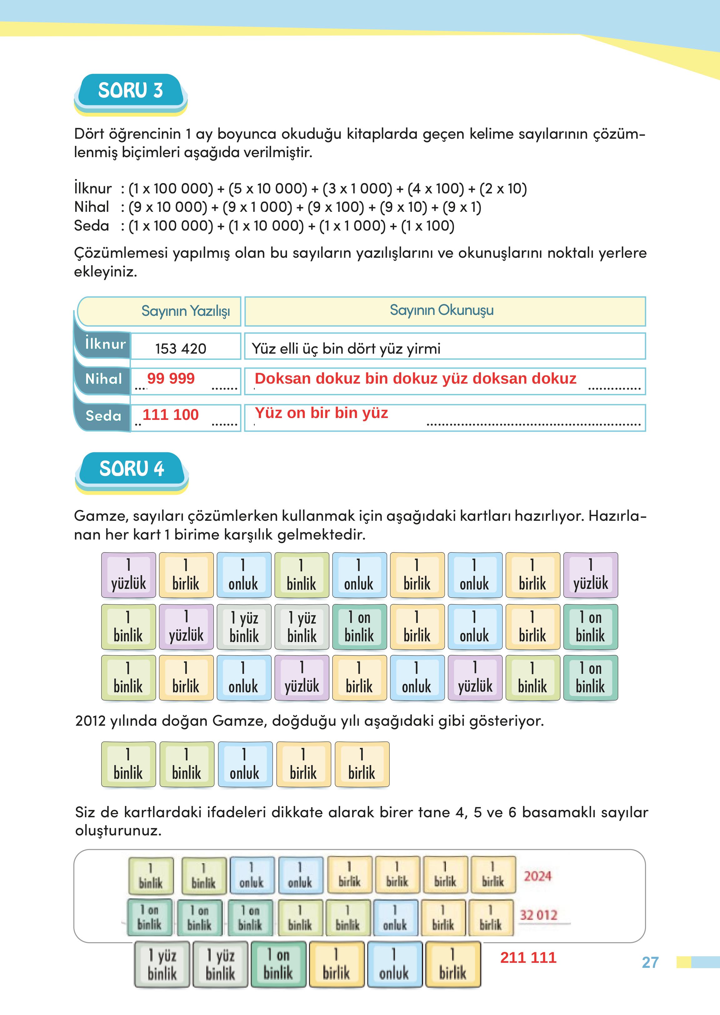 4. Sınıf Meb Yayınları Matematik Ders Kitabı Sayfa 27 Cevapları