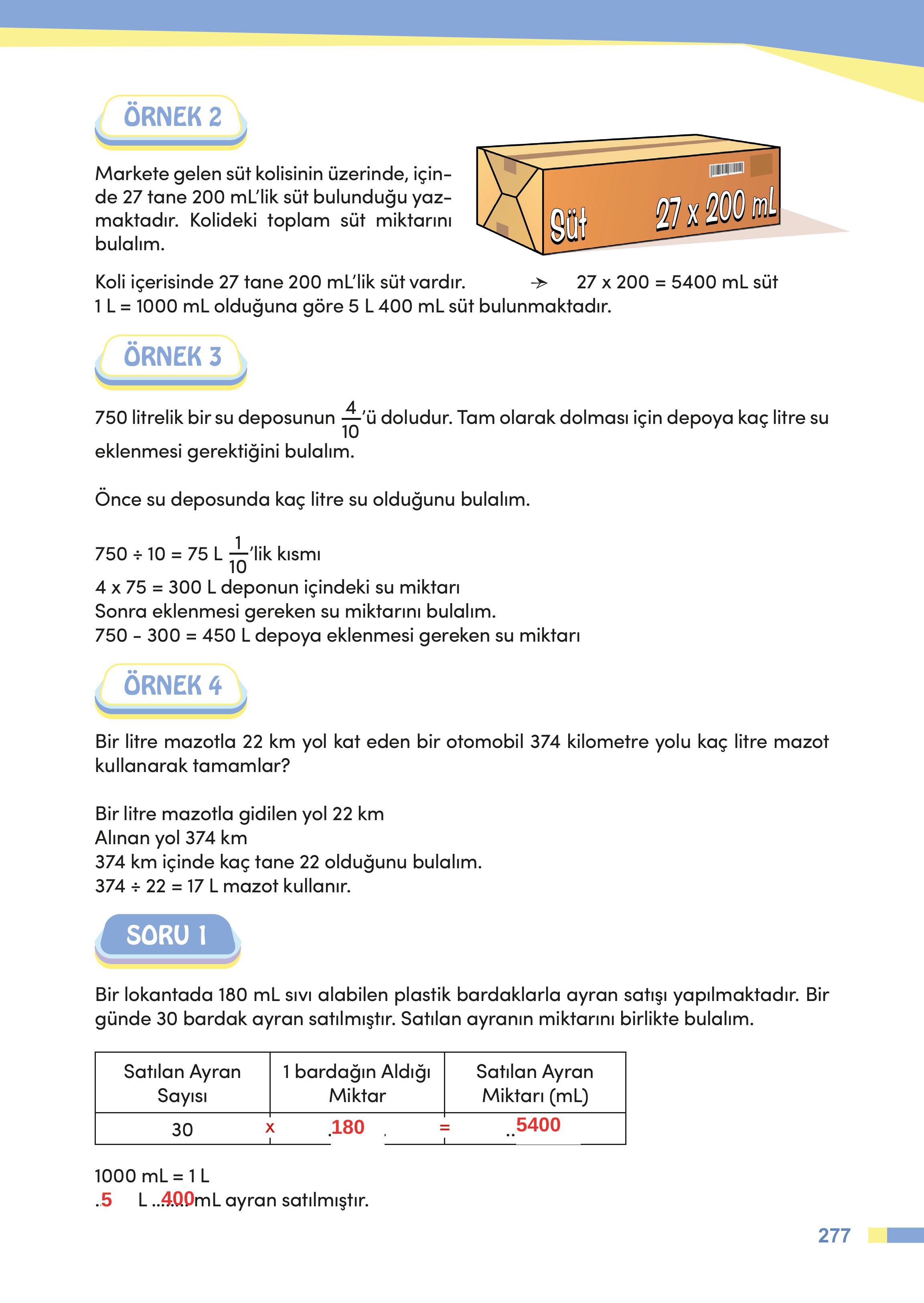 4. Sınıf Meb Yayınları Matematik Ders Kitabı Sayfa 277 Cevapları