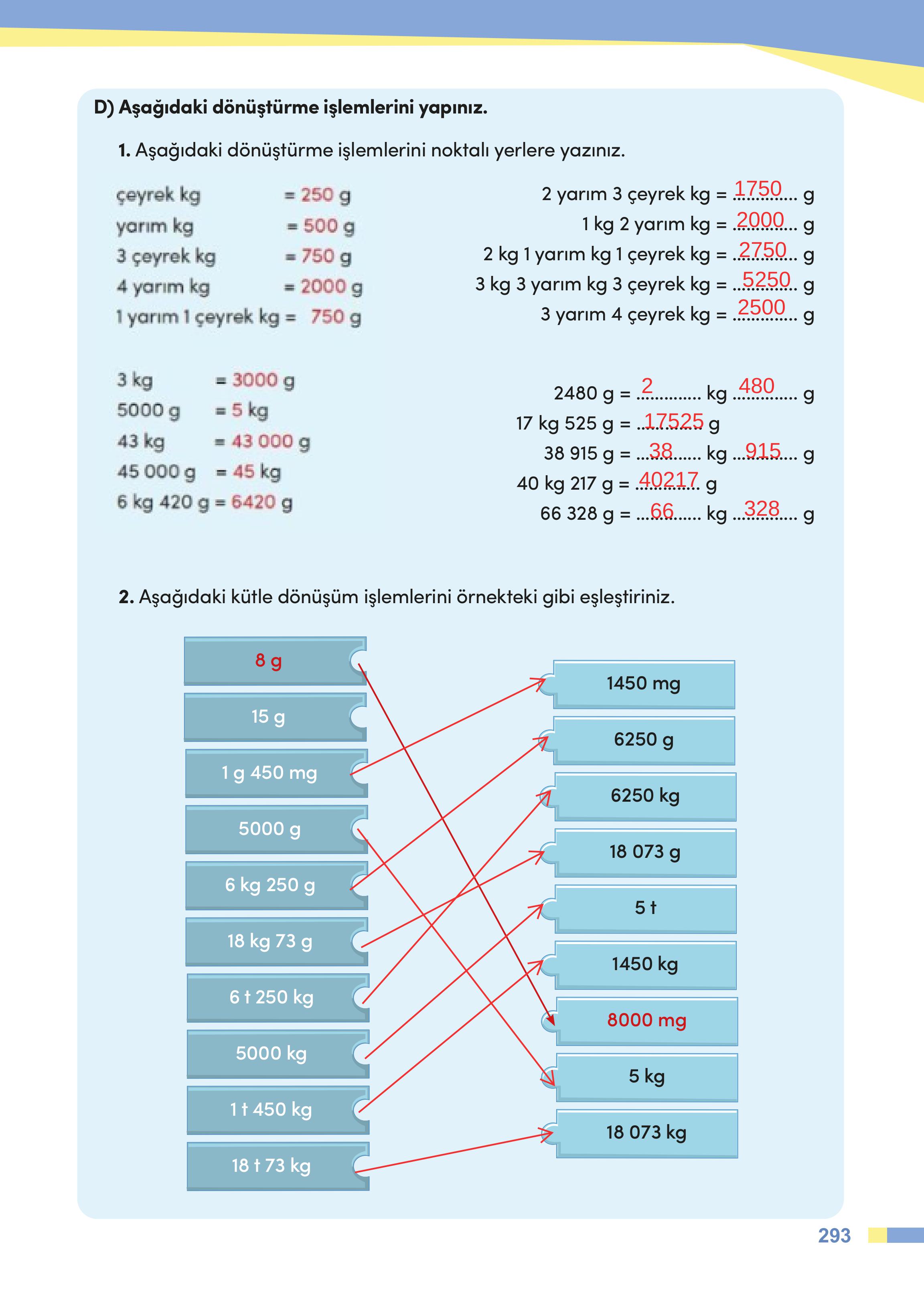 4. Sınıf Meb Yayınları Matematik Ders Kitabı Sayfa 293 Cevapları