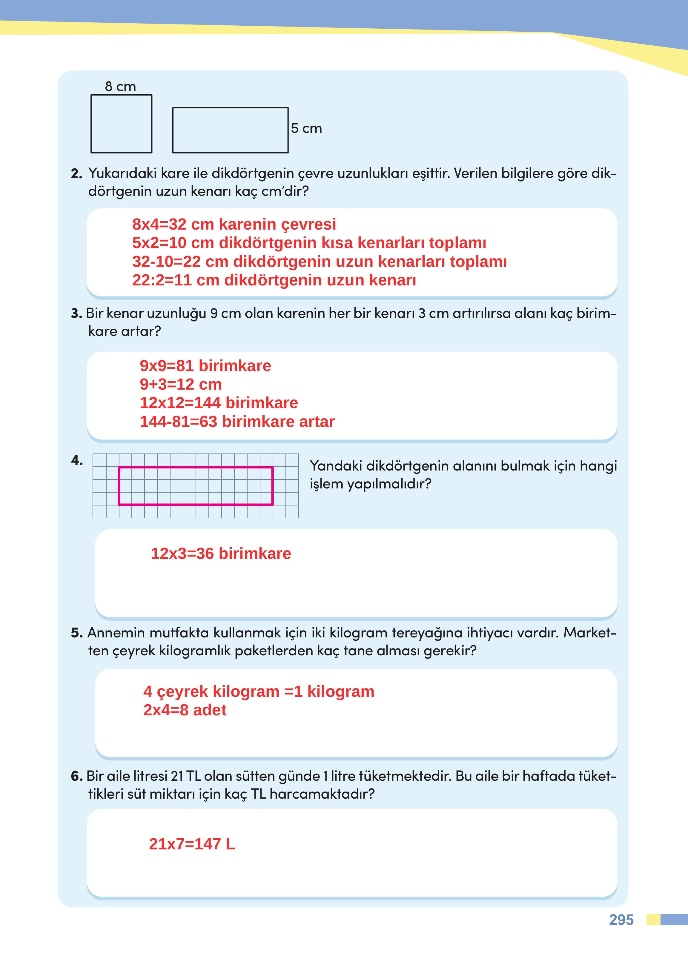 4. Sınıf Meb Yayınları Matematik Ders Kitabı Sayfa 295 Cevapları