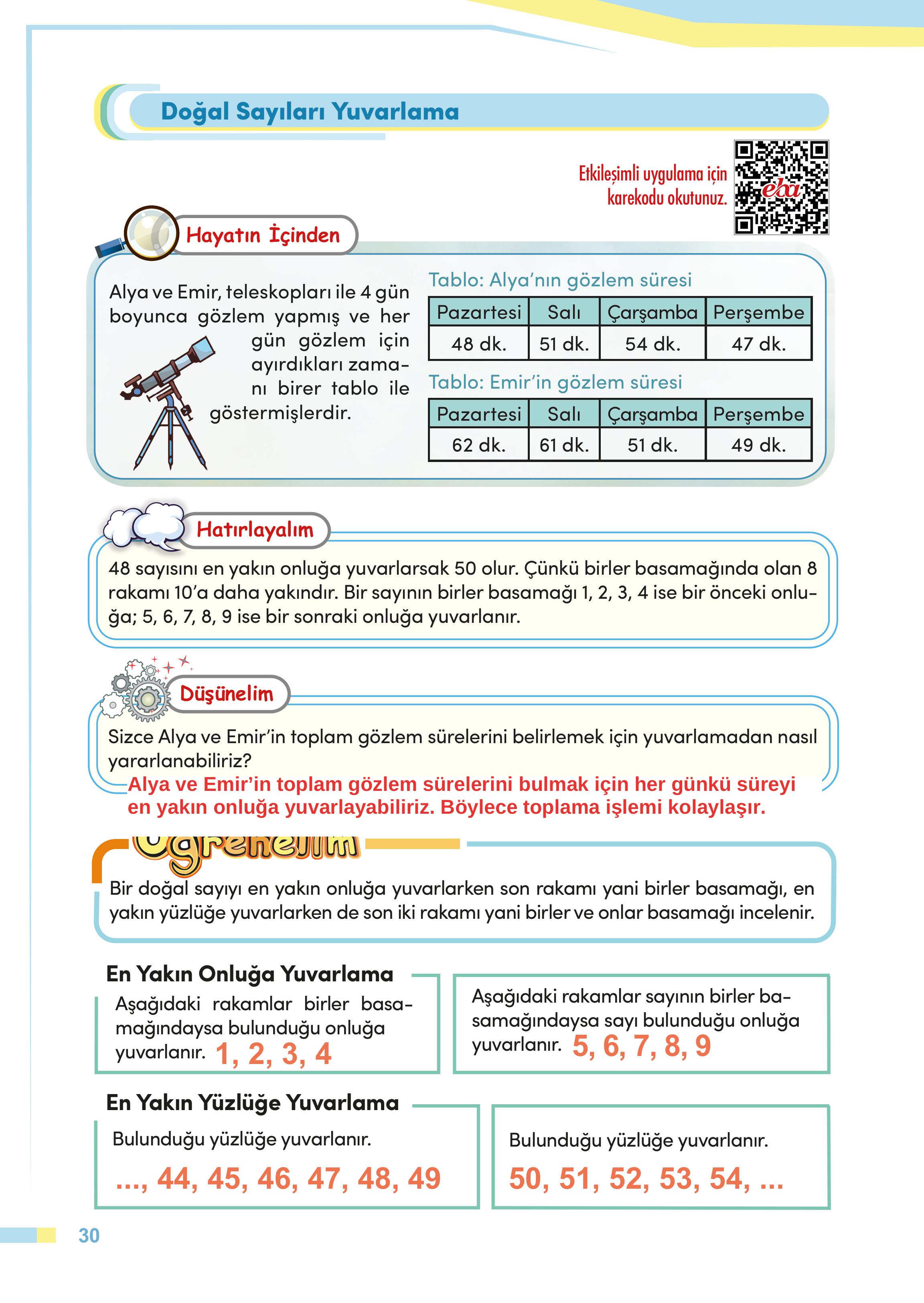 4. Sınıf Meb Yayınları Matematik Ders Kitabı Sayfa 30 Cevapları