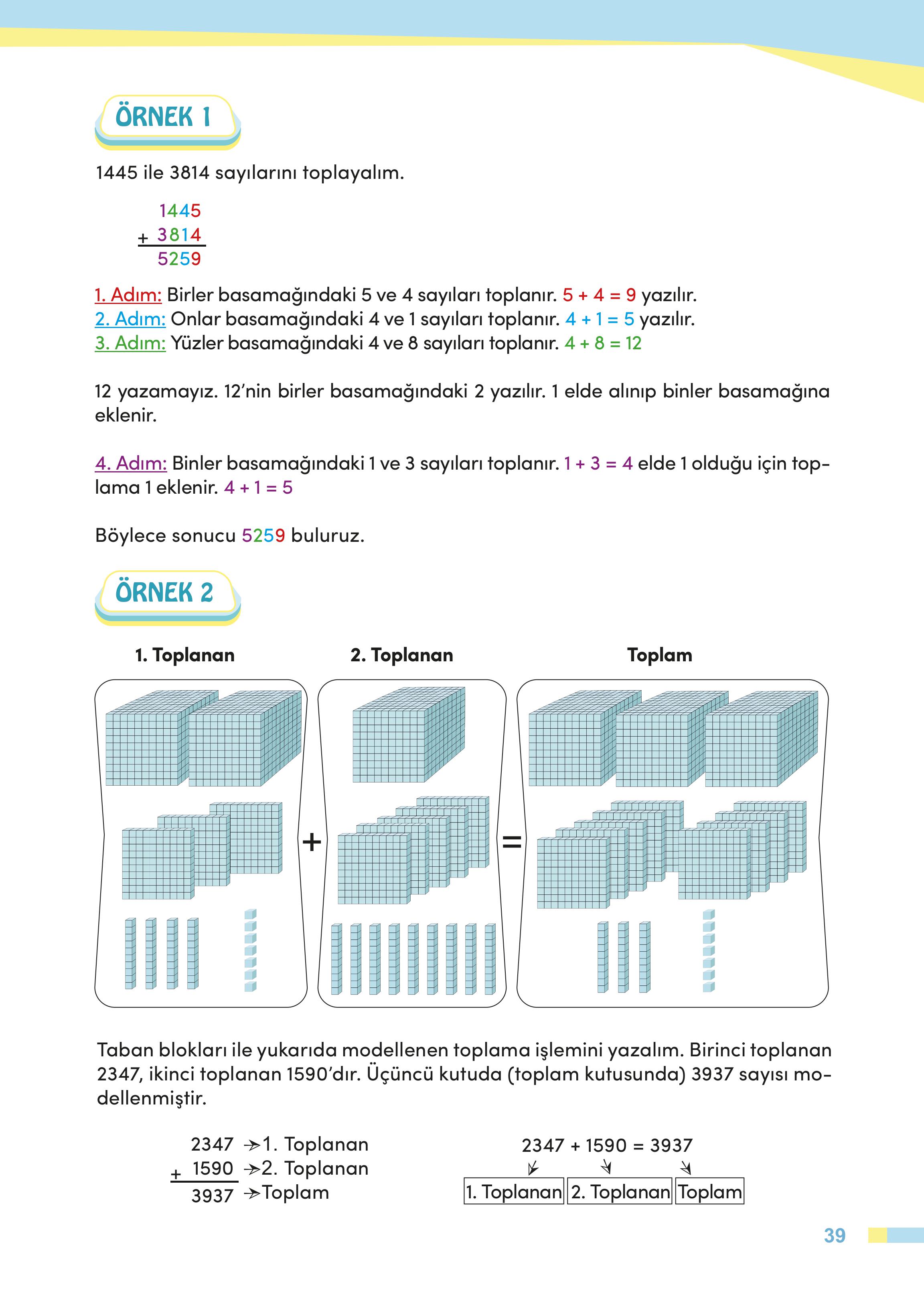 4. Sınıf Meb Yayınları Matematik Ders Kitabı Sayfa 39 Cevapları