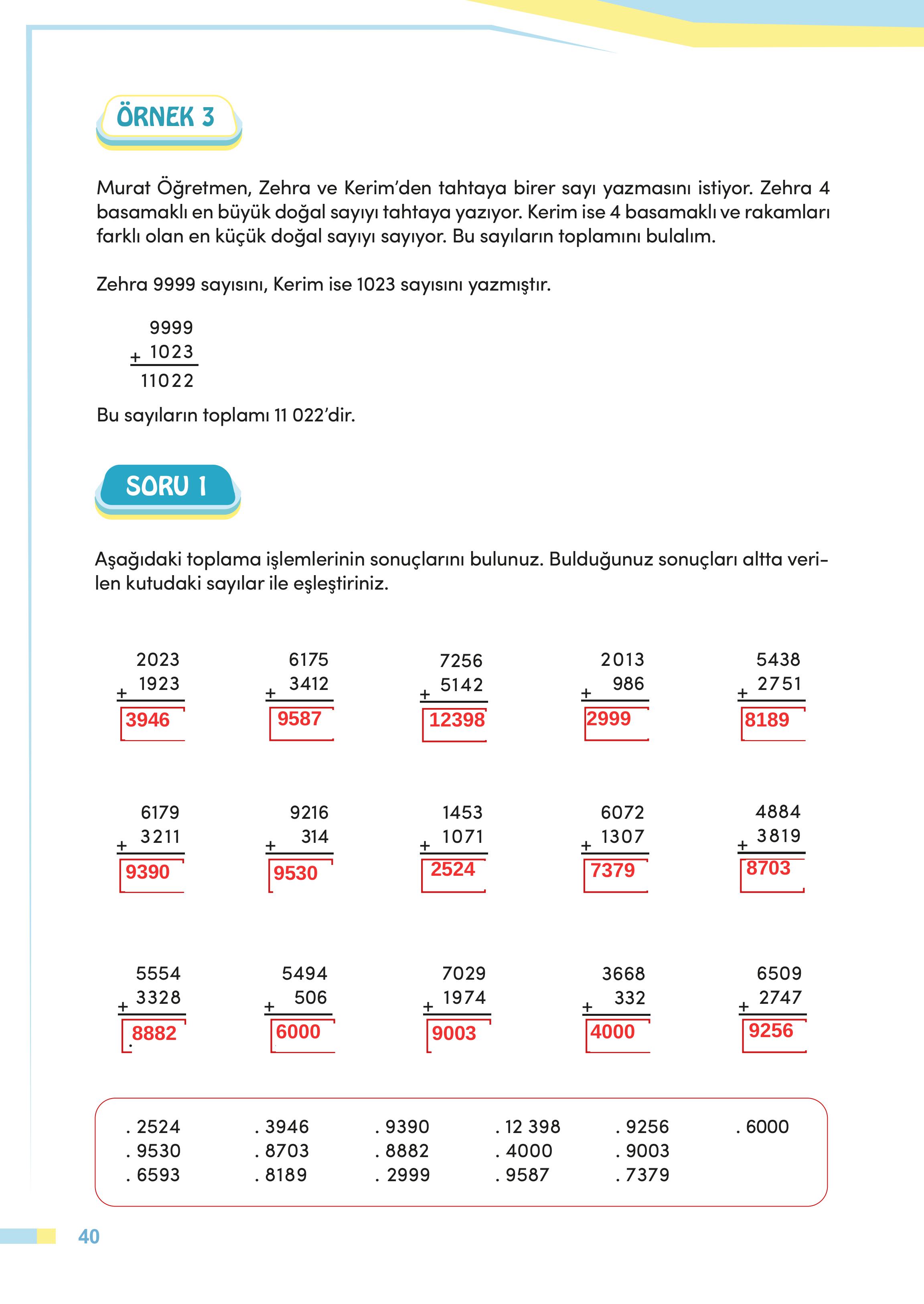 4. Sınıf Meb Yayınları Matematik Ders Kitabı Sayfa 40 Cevapları