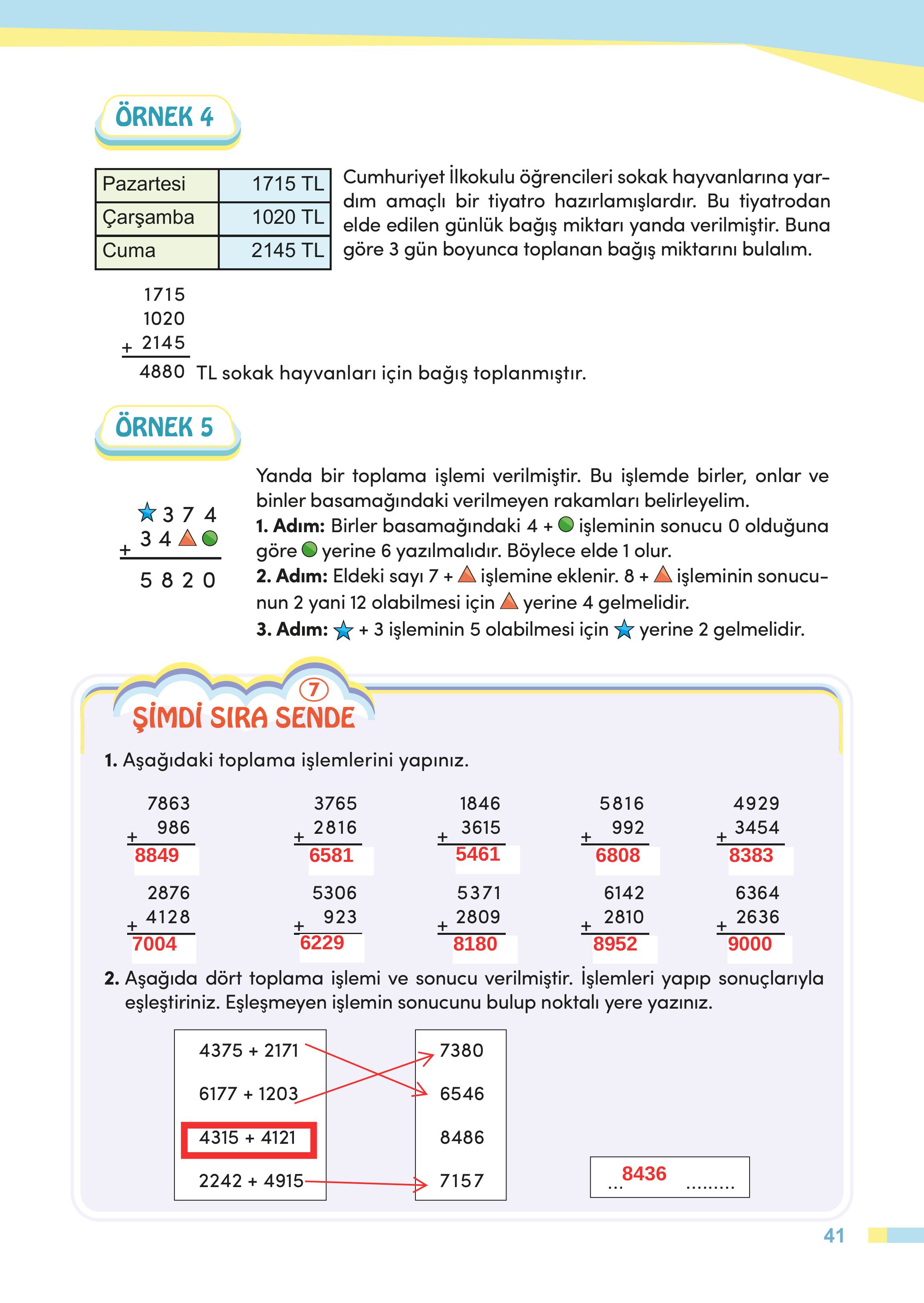 4. Sınıf Meb Yayınları Matematik Ders Kitabı Sayfa 41 Cevapları