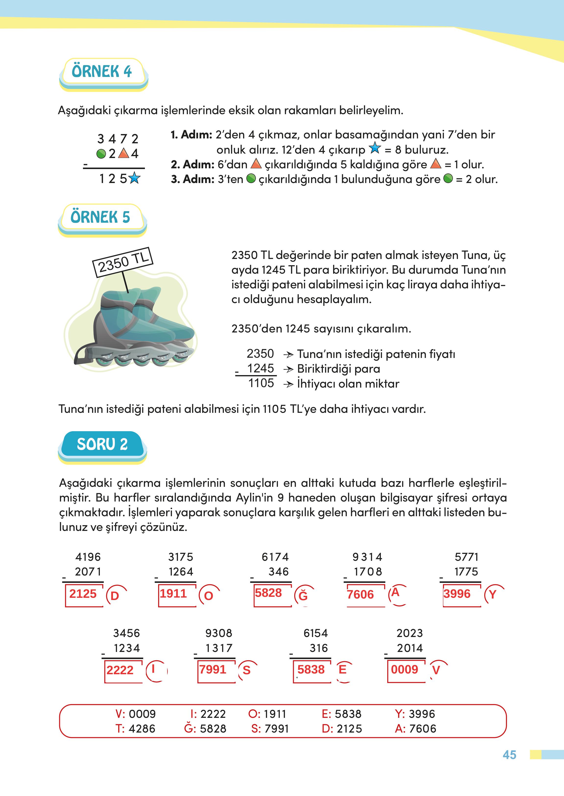 4. Sınıf Meb Yayınları Matematik Ders Kitabı Sayfa 45 Cevapları