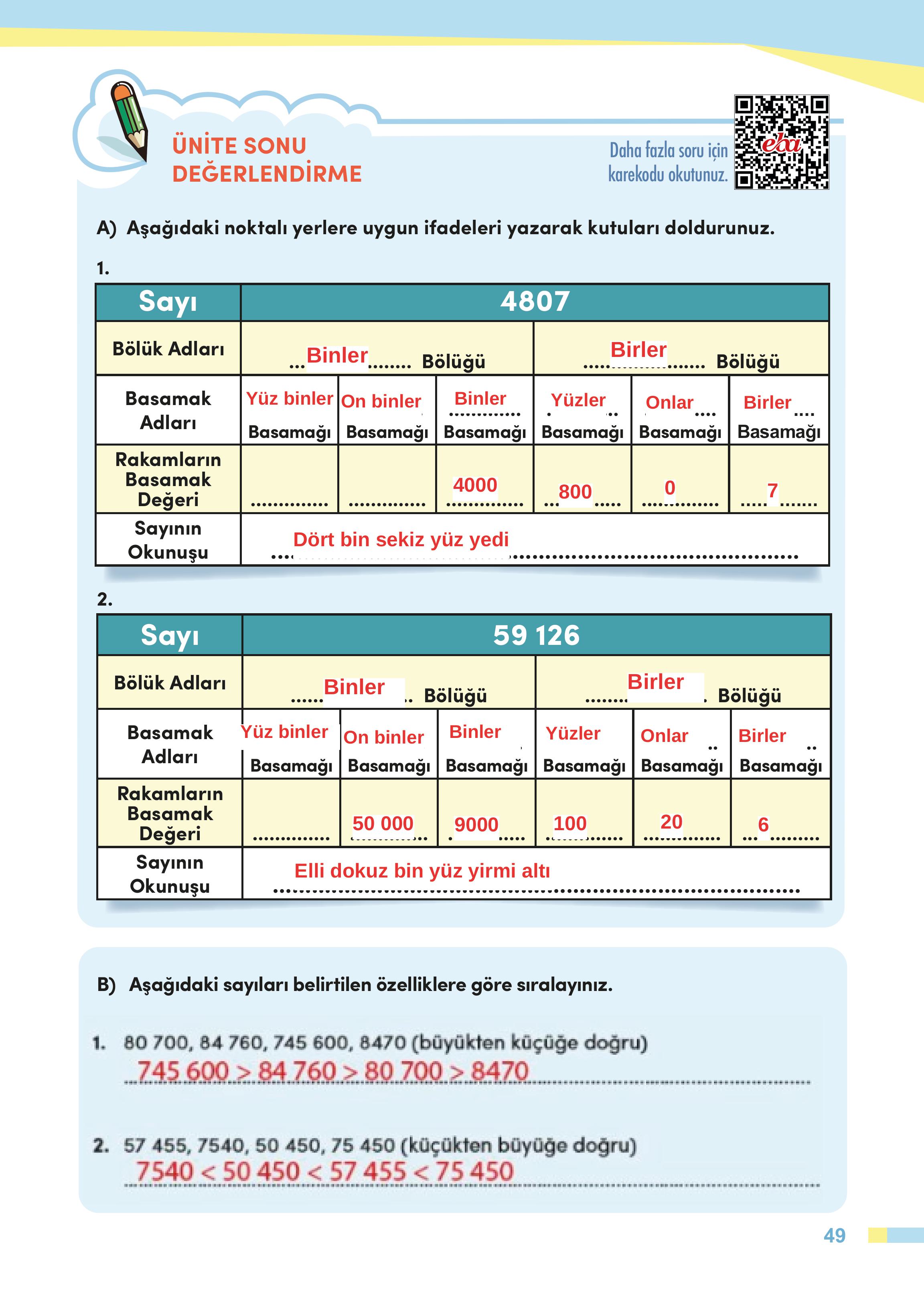 4. Sınıf Meb Yayınları Matematik Ders Kitabı Sayfa 49 Cevapları