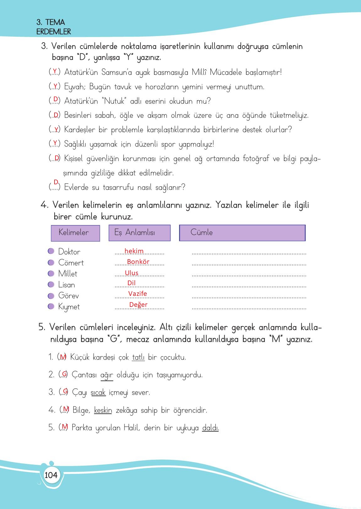 4. Sınıf Meb Yayınları Türkçe Ders Kitabı Sayfa 104 Cevapları 4. Sınıf Meb Yayınları Türkçe Ders Kitabı Sayfa 104 Cevapları
