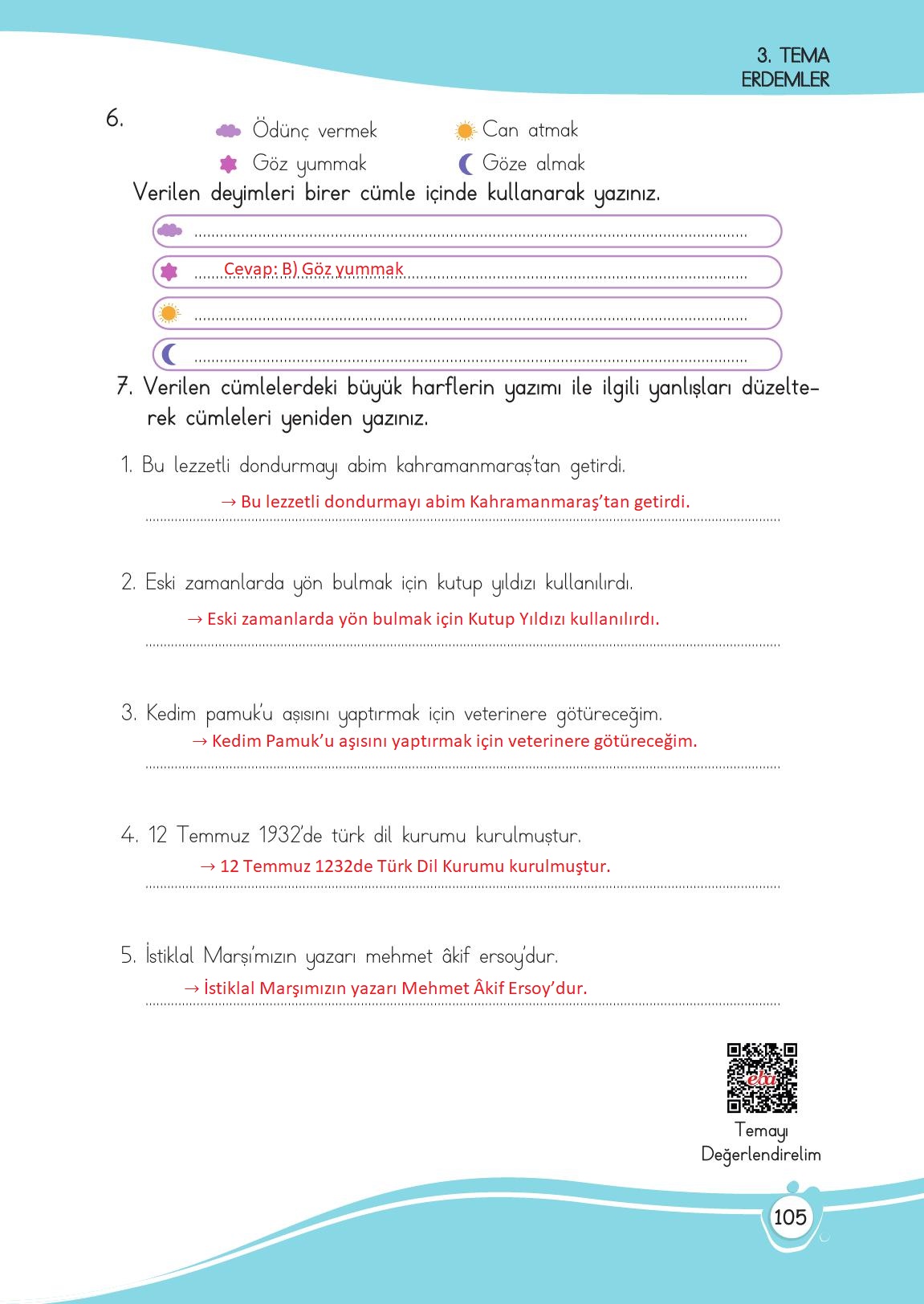 4. Sınıf Meb Yayınları Türkçe Ders Kitabı Sayfa 105 Cevapları