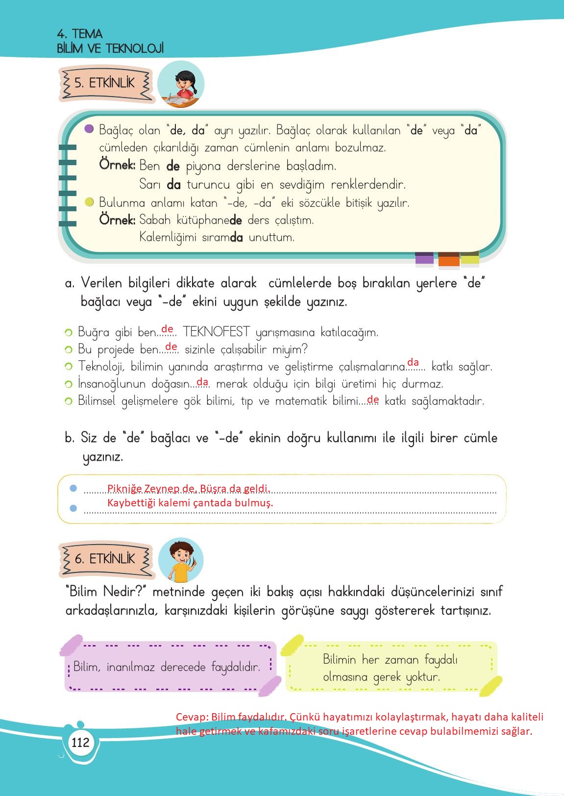 4. Sınıf Meb Yayınları Türkçe Ders Kitabı Sayfa 112 Cevapları