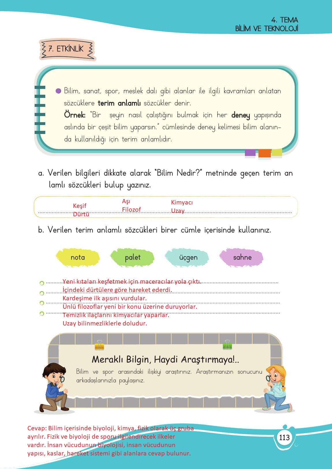 4. Sınıf Meb Yayınları Türkçe Ders Kitabı Sayfa 113 Cevapları 4. Sınıf Meb Yayınları Türkçe Ders Kitabı Sayfa 113 Cevapları
