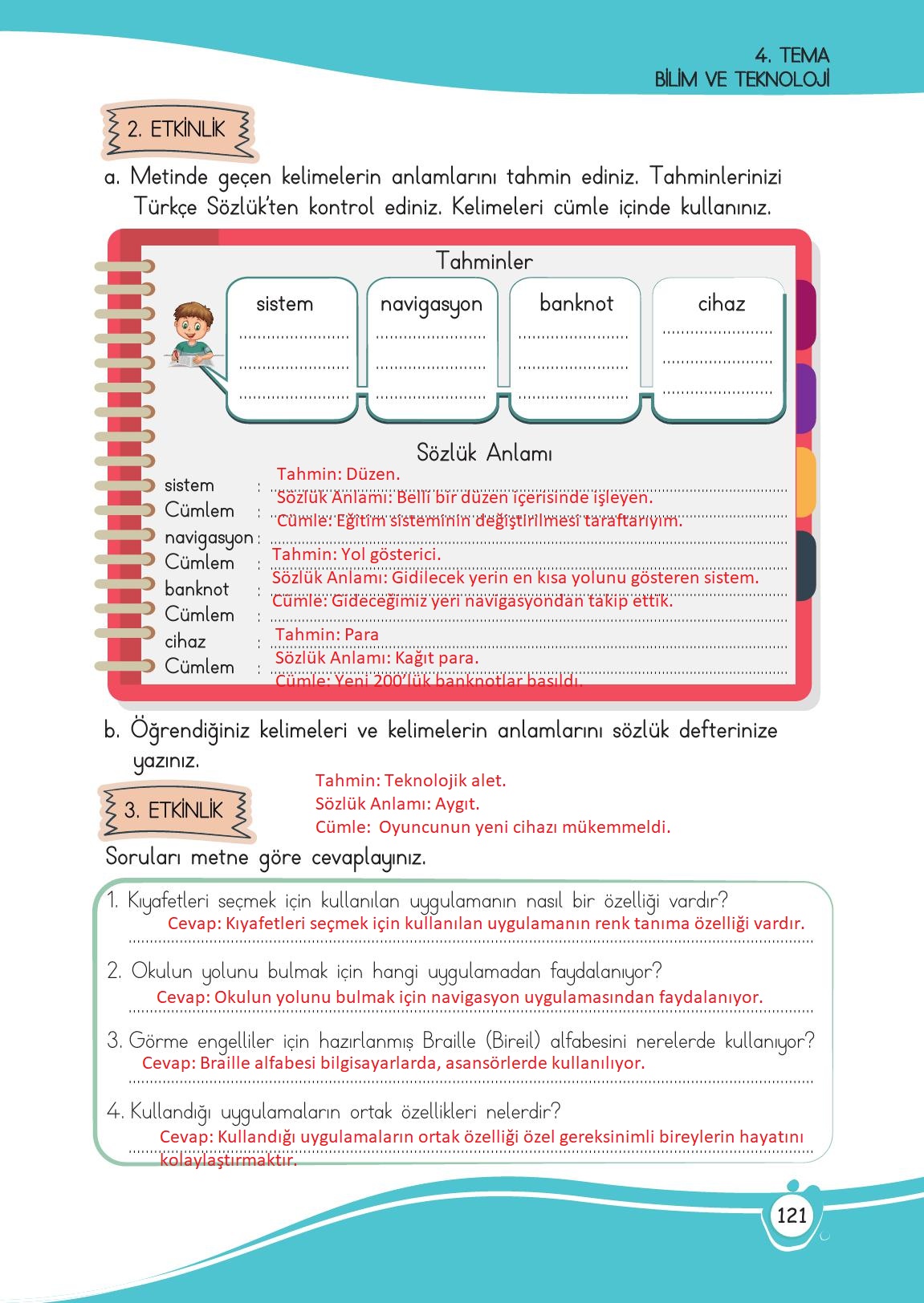 4. Sınıf Meb Yayınları Türkçe Ders Kitabı Sayfa 121 Cevapları
