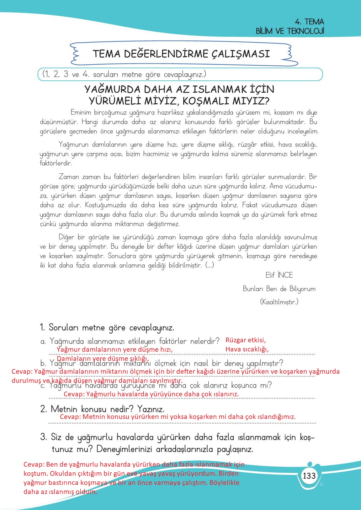 4. Sınıf Meb Yayınları Türkçe Ders Kitabı Sayfa 133 Cevapları