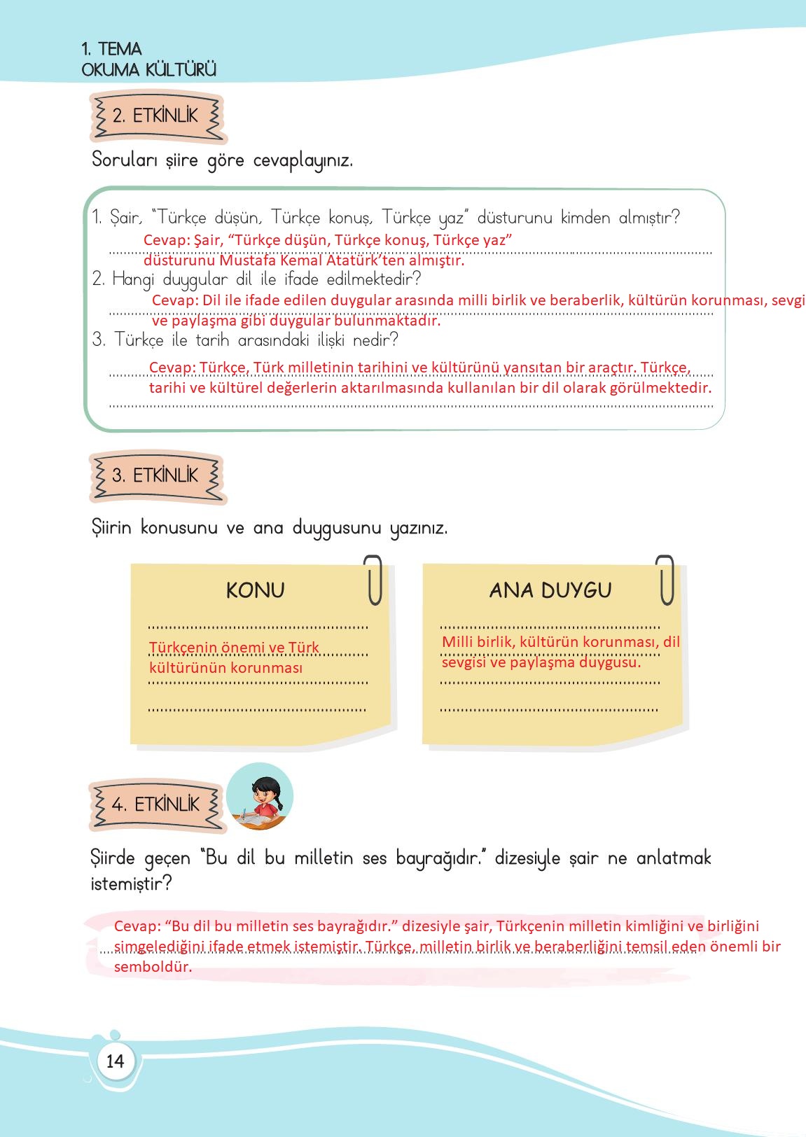 4. Sınıf Meb Yayınları Türkçe Ders Kitabı Sayfa 14 Cevapları 4. Sınıf Meb Yayınları Türkçe Ders Kitabı Sayfa 14 Cevapları