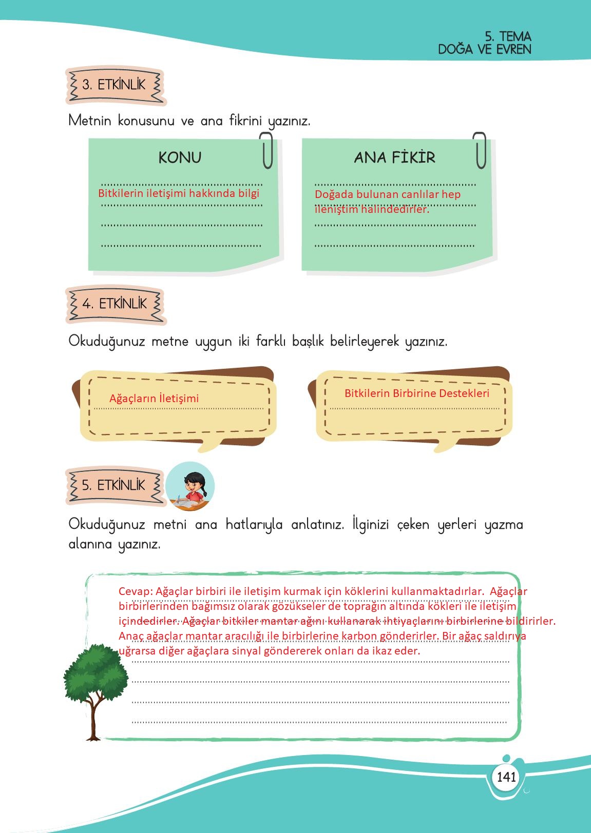 4. Sınıf Meb Yayınları Türkçe Ders Kitabı Sayfa 141 Cevapları
