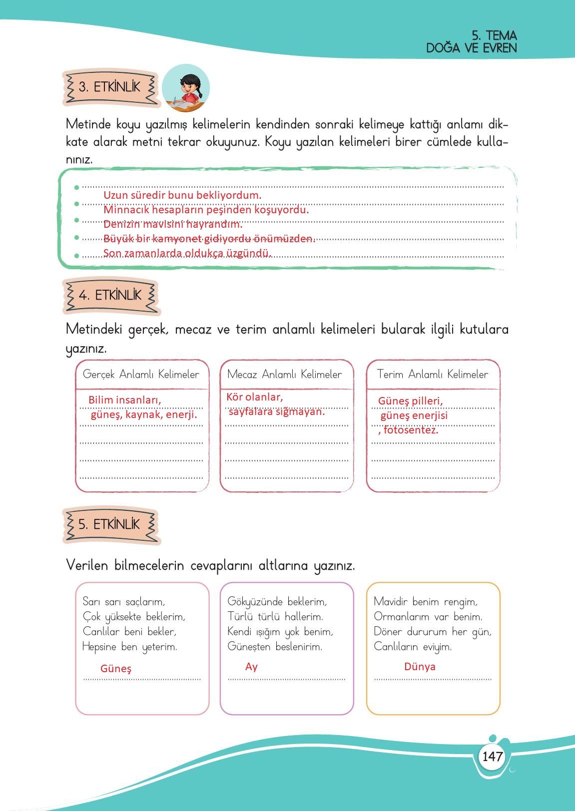 4. Sınıf Meb Yayınları Türkçe Ders Kitabı Sayfa 147 Cevapları