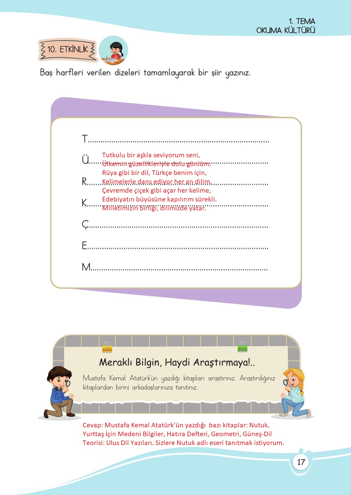 4. Sınıf Meb Yayınları Türkçe Ders Kitabı Sayfa 17 Cevapları