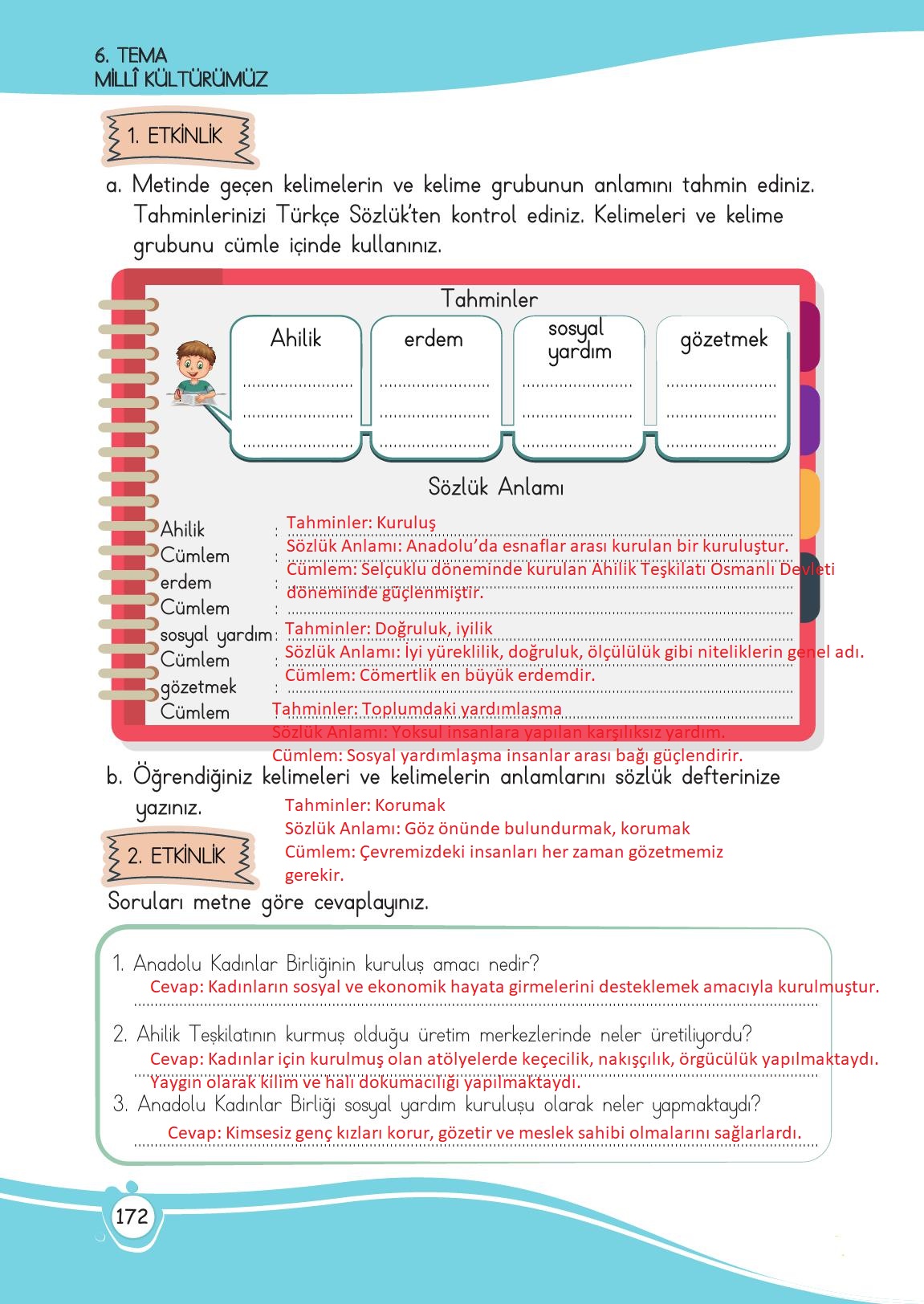 4. Sınıf Meb Yayınları Türkçe Ders Kitabı Sayfa 172 Cevapları