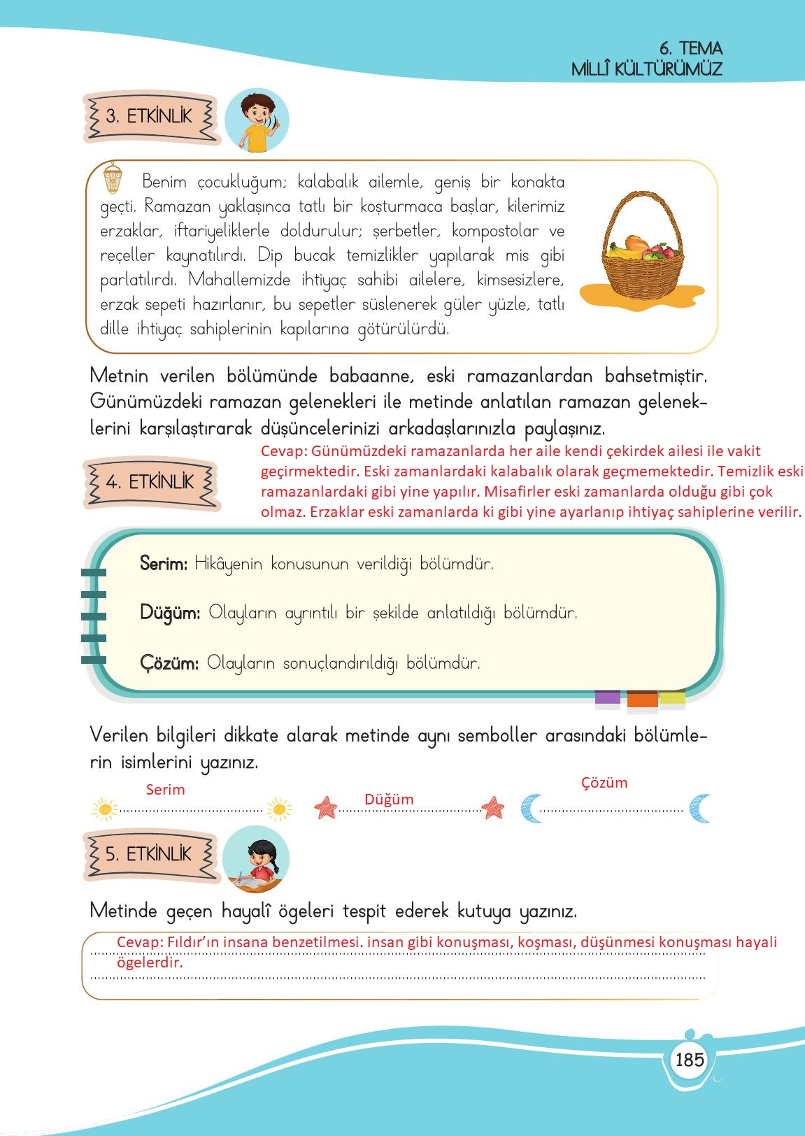 4. Sınıf Meb Yayınları Türkçe Ders Kitabı Sayfa 185 Cevapları