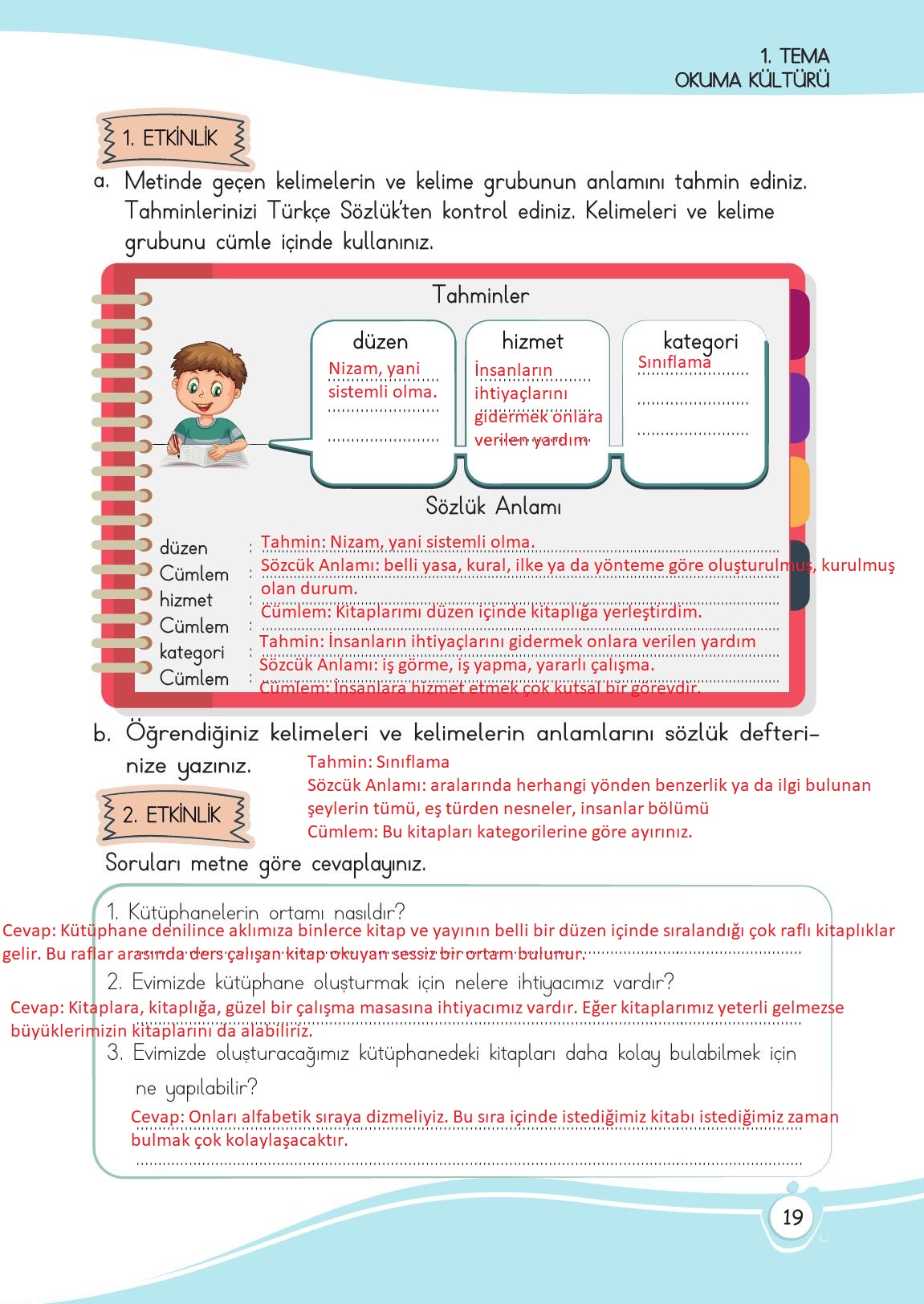 4. Sınıf Meb Yayınları Türkçe Ders Kitabı Sayfa 19 Cevapları