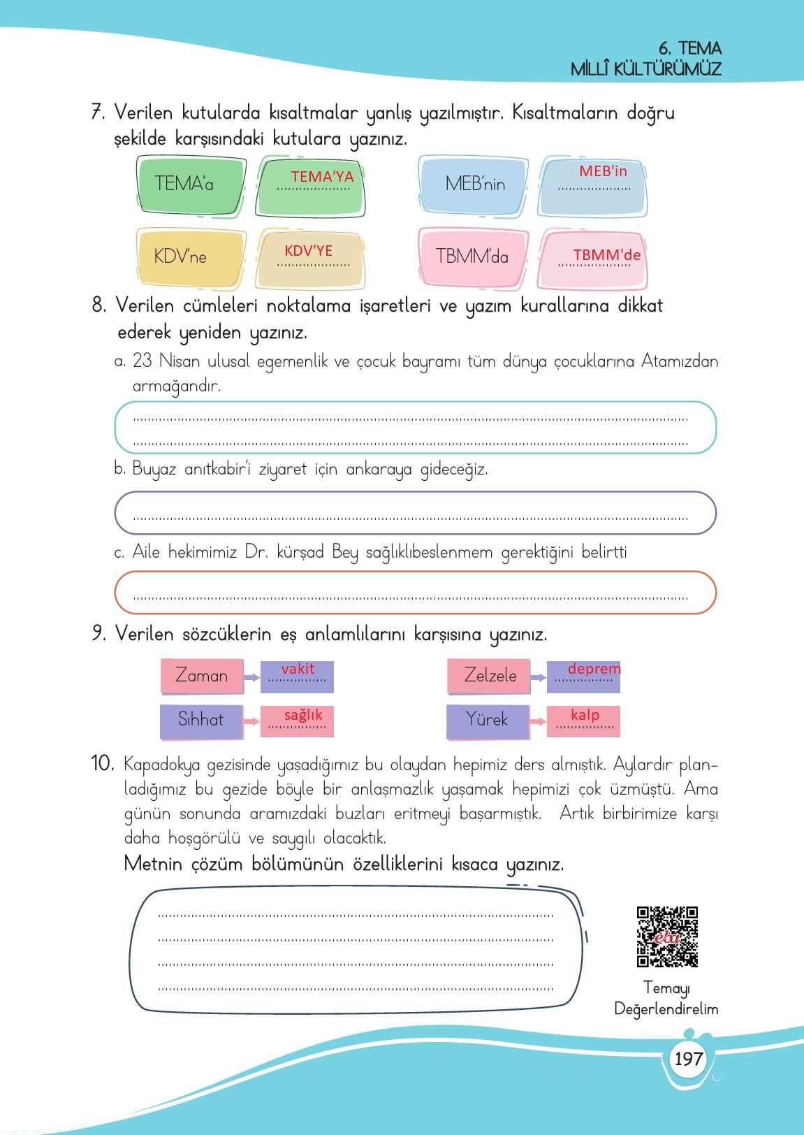4. Sınıf Meb Yayınları Türkçe Ders Kitabı Sayfa 197 Cevapları 4. Sınıf Meb Yayınları Türkçe Ders Kitabı Sayfa 197 Cevapları